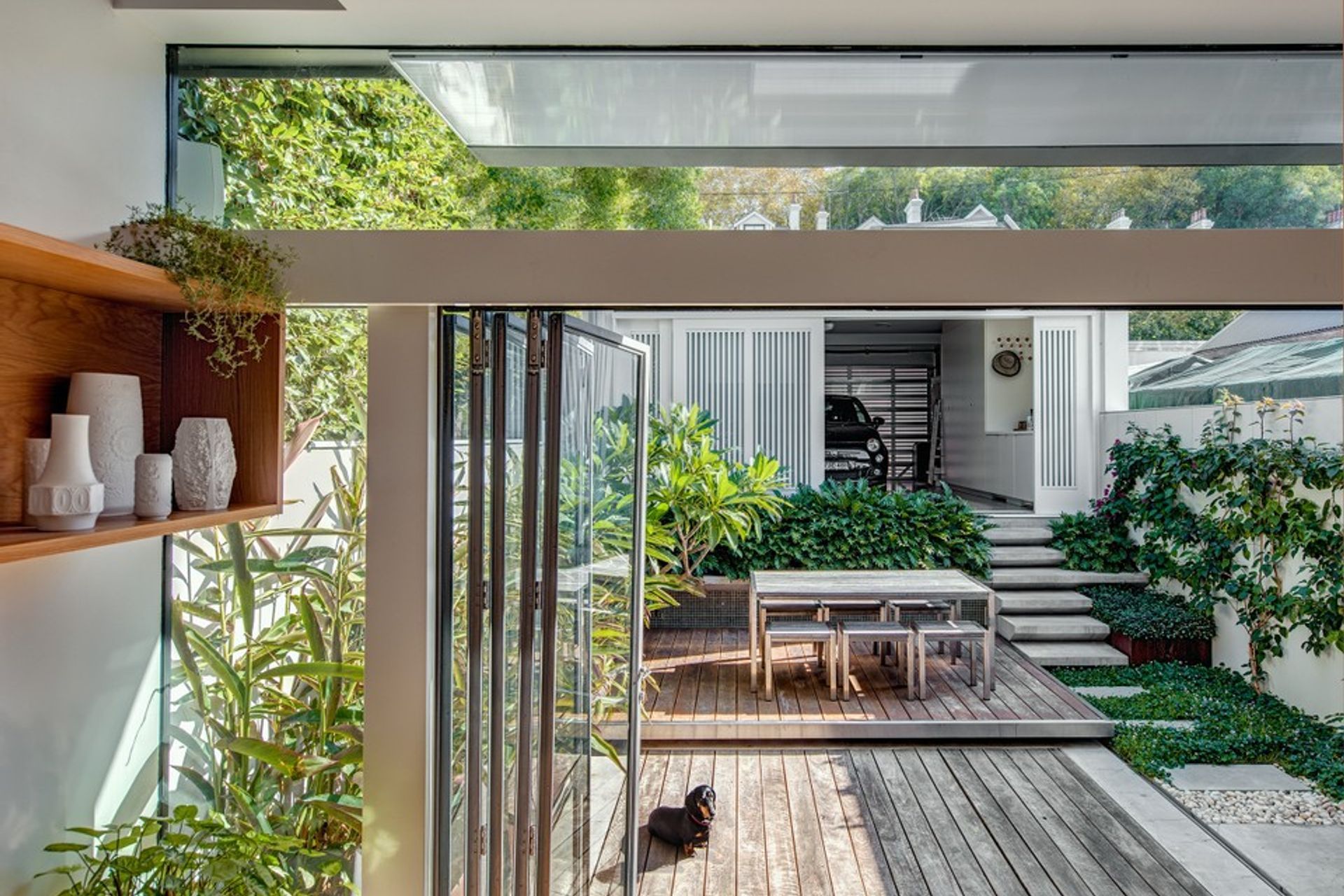 Landscaping and careful consideration of outdoor spaces creates an exquisite garden outlook for the living space at our Paddington house.