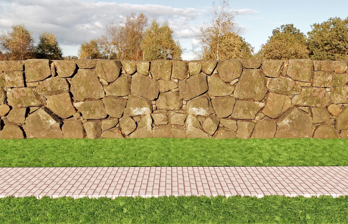 Rendered in real-time with Enscape using SketchUps included basic materials for the grass and path