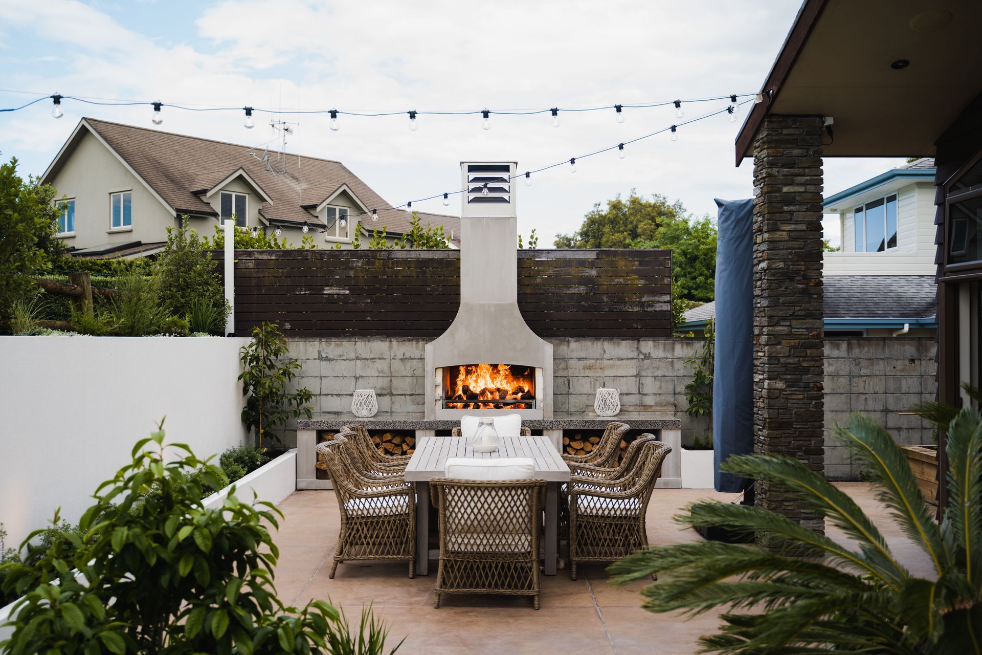 Outdoor fireplaces can complement and match the existing style of your outdoor space