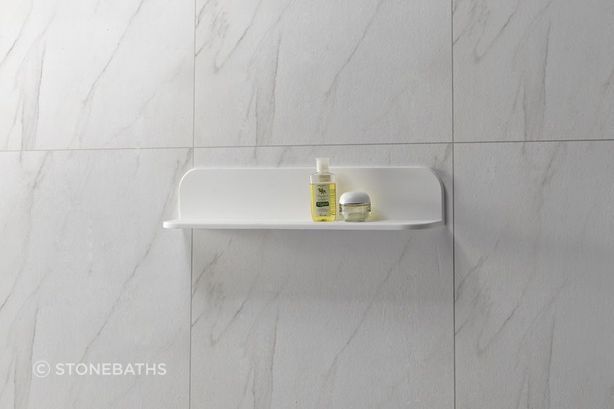 Bath and shower shelves fit neatly into any bathroom space.