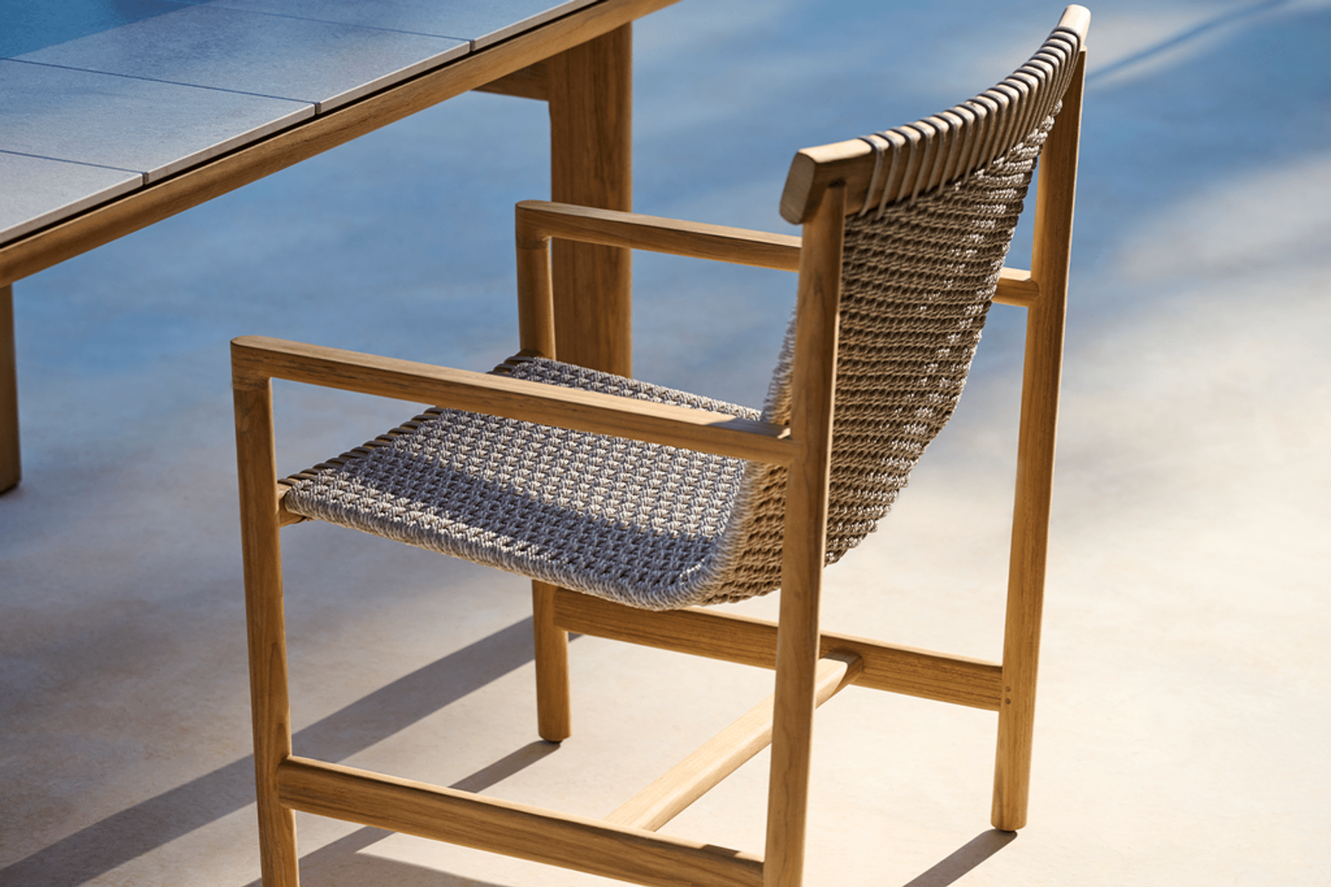 The Amanu Armchair by Tribu, brings interior quality outside, combining comfort and sustainability. The chairs slimline-teak frame, provide lightness and grace, making the chairs extremely comfortable and stylish.