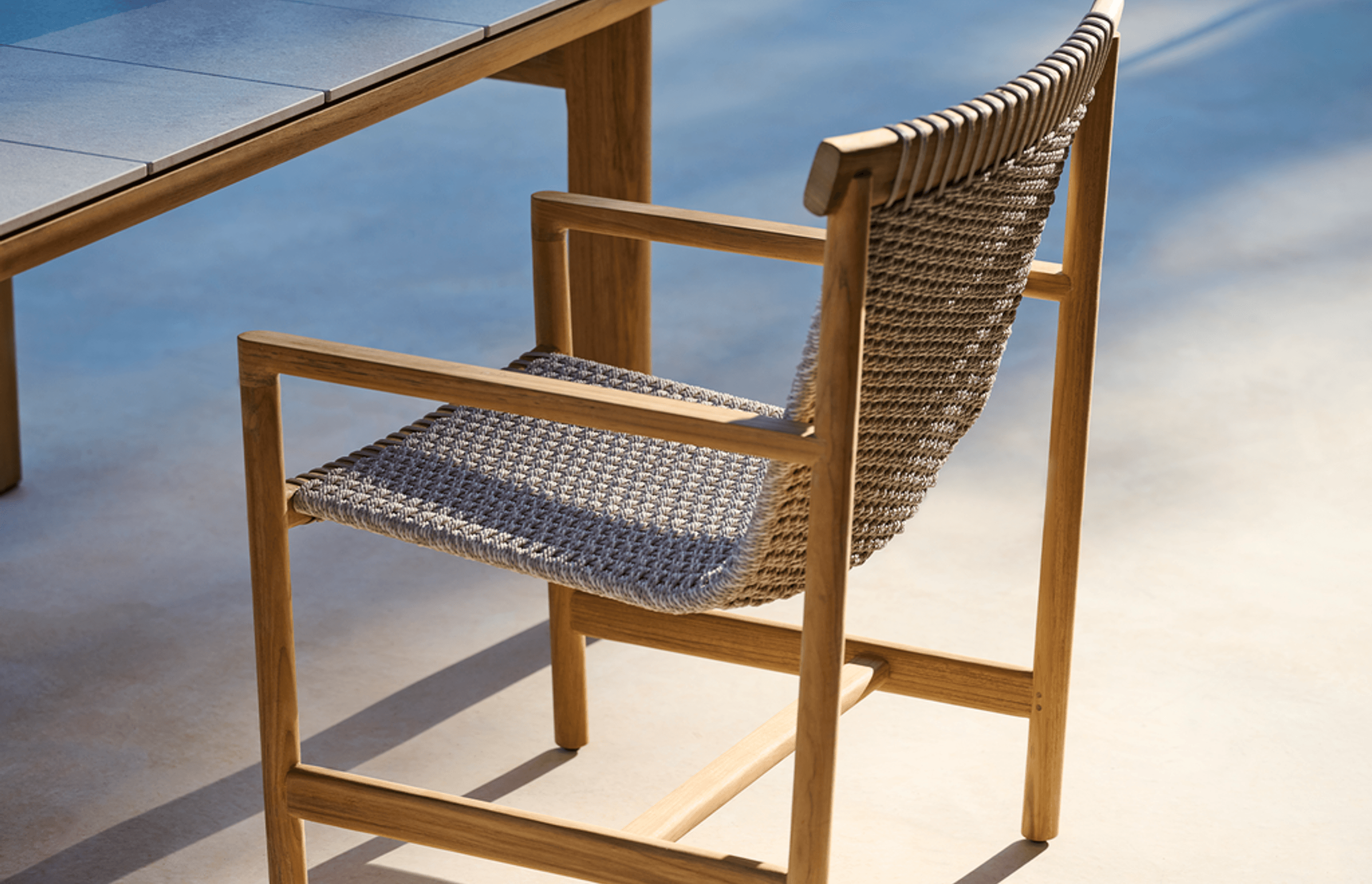 The Amanu Armchair by Tribu, brings interior quality outside, combining comfort and sustainability. The chairs slimline-teak frame, provide lightness and grace, making the chairs extremely comfortable and stylish.