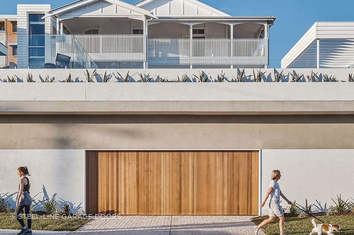 Natural Timber Tilt Door with V Joint Profile | Steel-Line