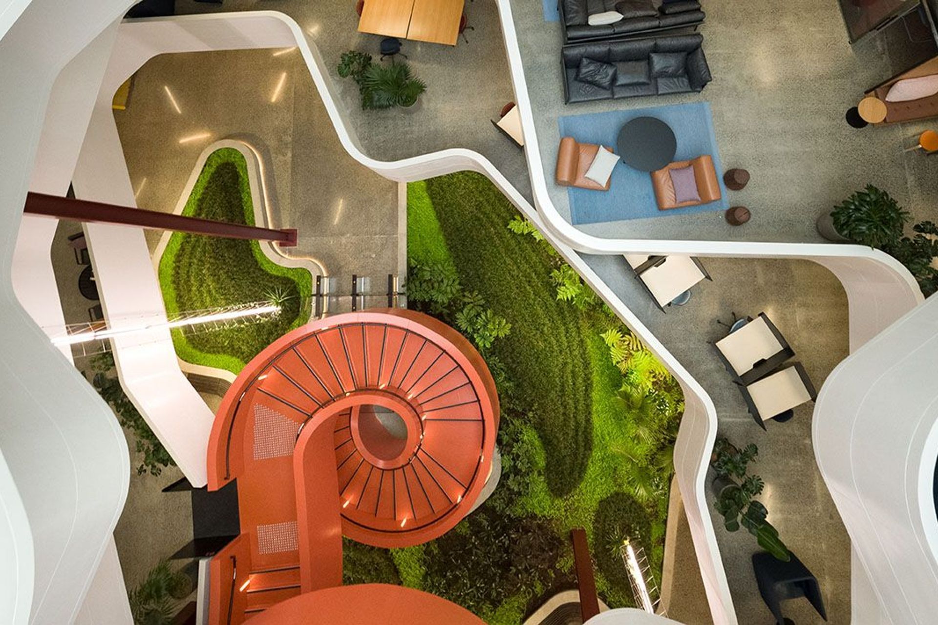 The award-winning Smales Farm Goodside incorporates smaller landscaped courtyards within a huge atrium space to break up the mass and create distinctive spaces. The same principle can be applied to small projects.