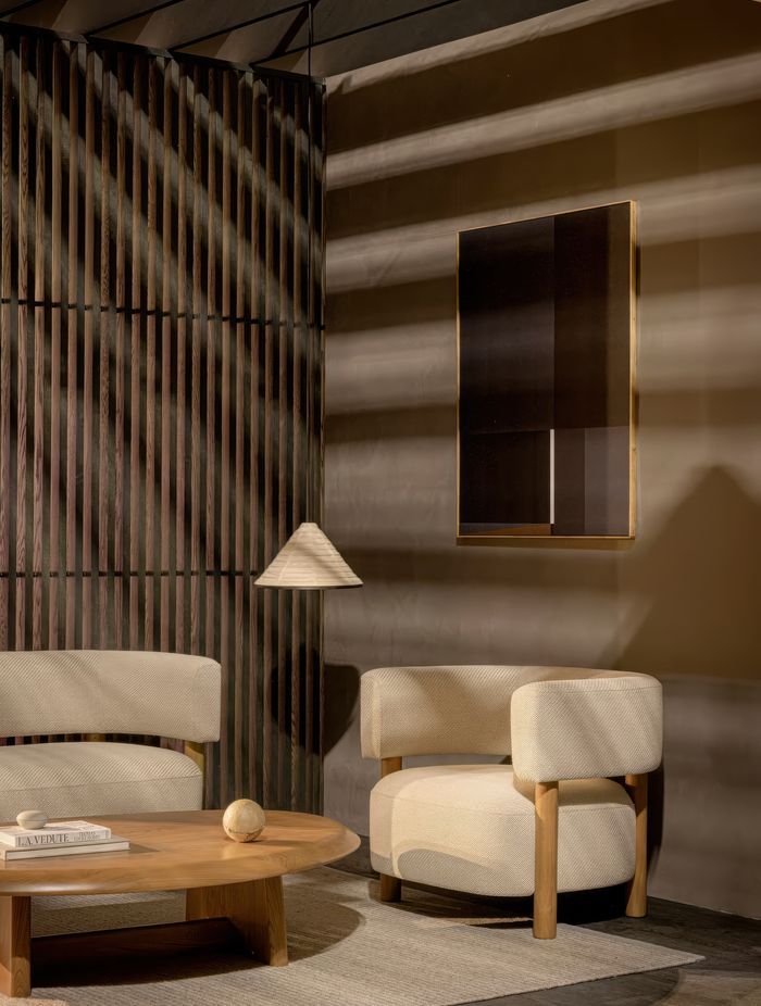 N-S03 Sofa and N-S03 Lounge Chair paired with a new coffee table design which is yet to be commercially released and a new, miniature version of the N-PL01 Pendant Lamp – please enquire for details.