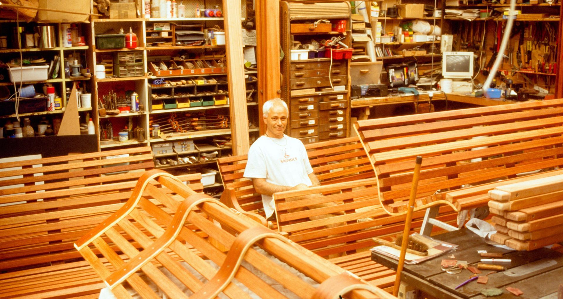 Carin Wilson, Manihiki Church pews in progress, c. 1980s