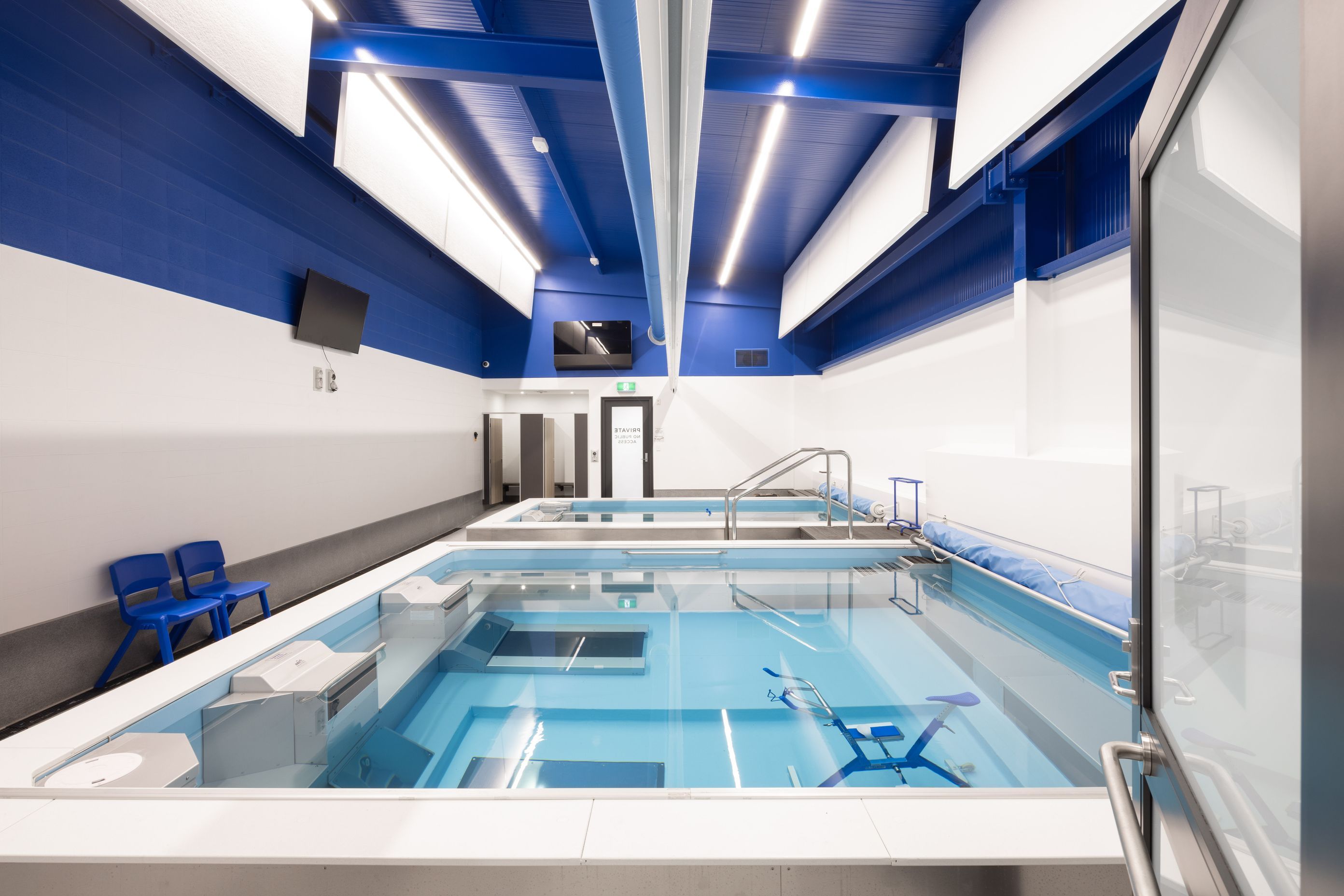 Two hydrotherapy pools can be found inside.