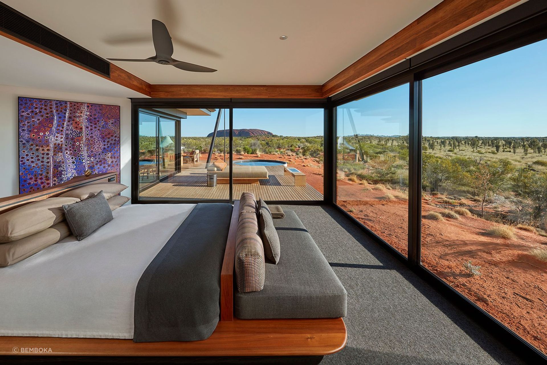 At Uluru Longitude 131, the stunning bedlinen and blankets from Bemboka elevate the bedroom to the next level. All Bemboka linen and cotton sheets are certified under STeP by OEKO-TEX®; Sustainable Textile Production.