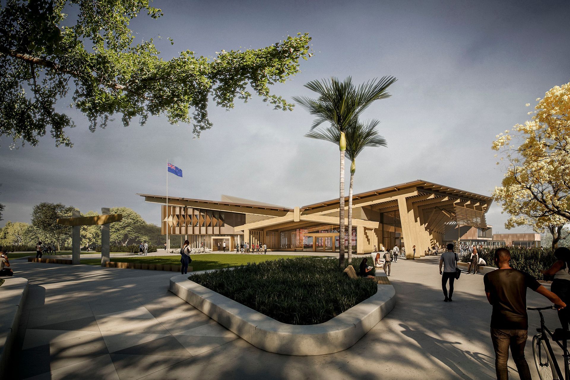 Kitty is currently part of the team working on the The Pā at the University of Waikato, which will provide a new main entrance to the campus, a student hub, and a new University marae | Render: Dawid Wisniewski