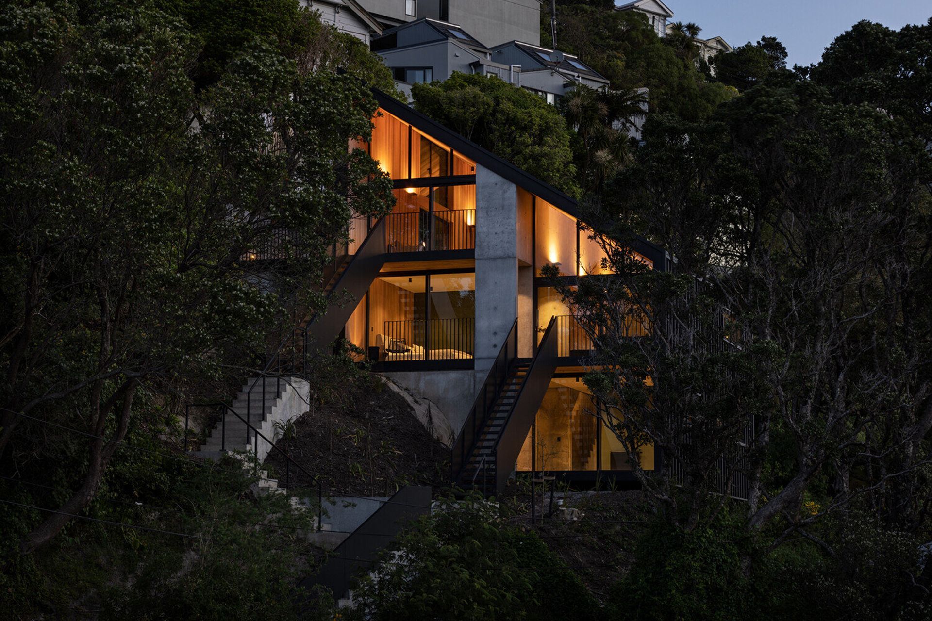 Adam and Josh are proud of the work Dorset Construction has accomplished – often bringing complex designs to life such as the Party Wall house situated on a hill overlooking Kelburn Viaduct in Wellington.