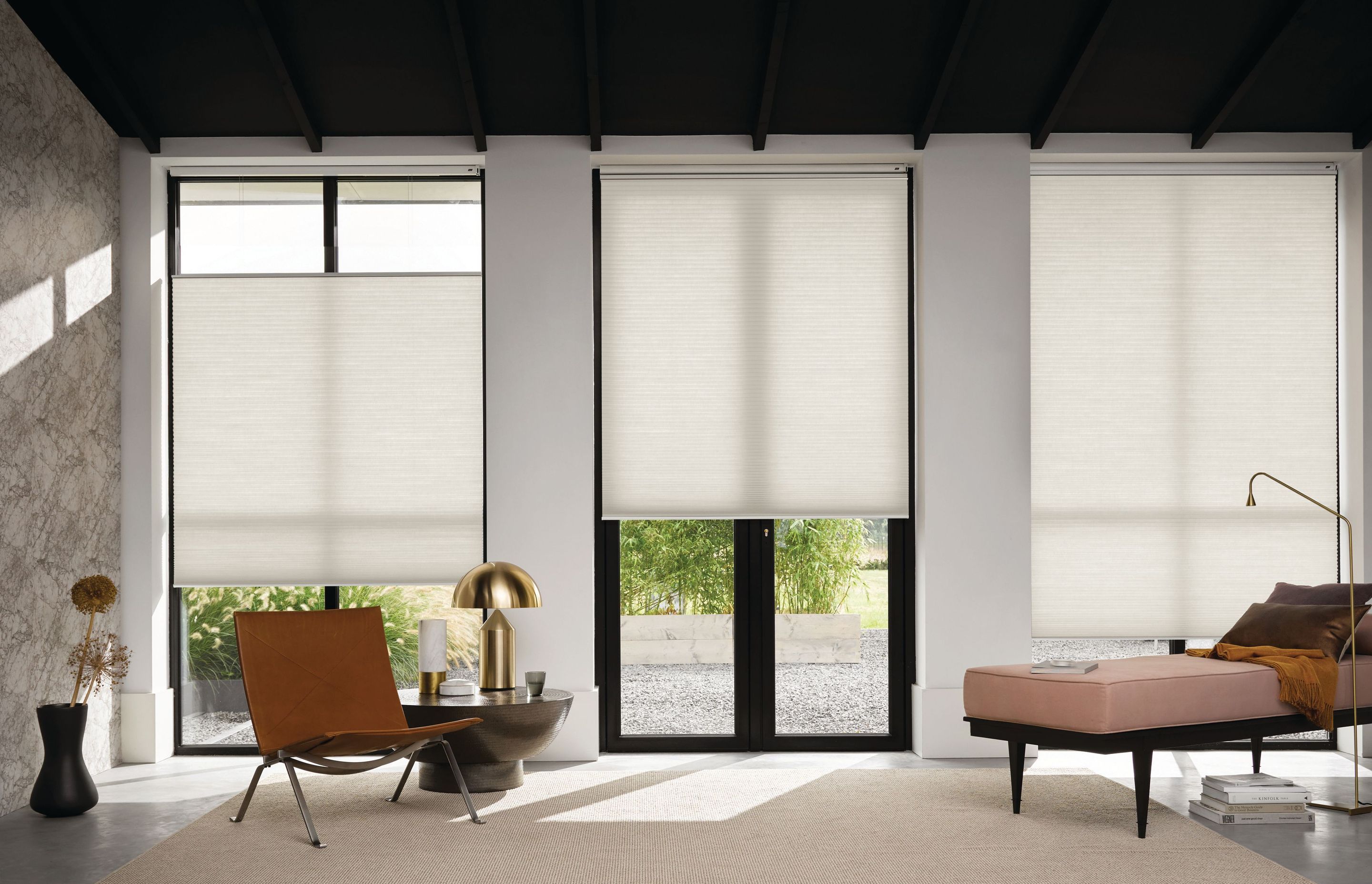 Luxaflex Duette Shades are made of two or more layers of pleated, reinforced fabrics bonded together and joined at the pleats to form compartments of trapped air. The overall effect is to help keep a home warm in winter and cool in summer.