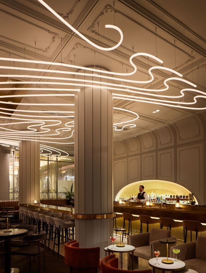 Luma has a bar area and a restaurant space, separated by a cabaret stage for performances.