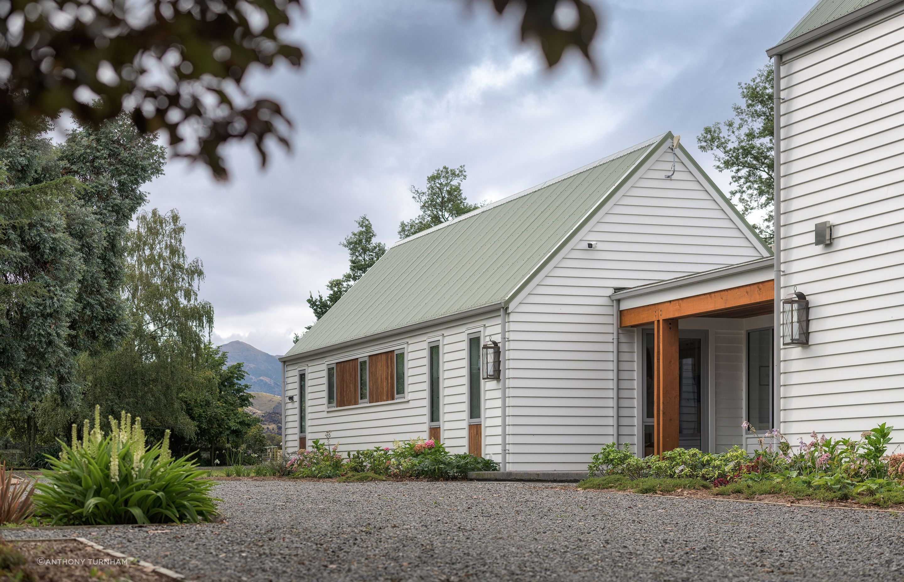 The rebuilt homestead at Mendip Hills Station in North Canterbury. “The owners wanted something that blended with the environment,” says Christopher Wilson of Wilson & Hill Architects. “So they were keen on that green roof.”
