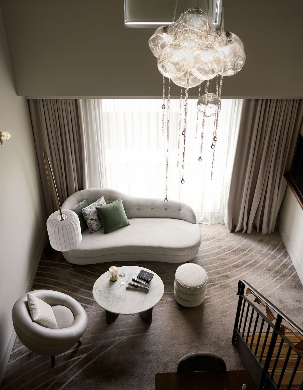 The loft suites have a mezzanine level, with the bedroom upstairs.