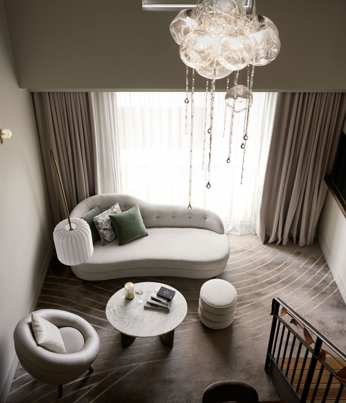 The loft suites have a mezzanine level, with the bedroom upstairs.