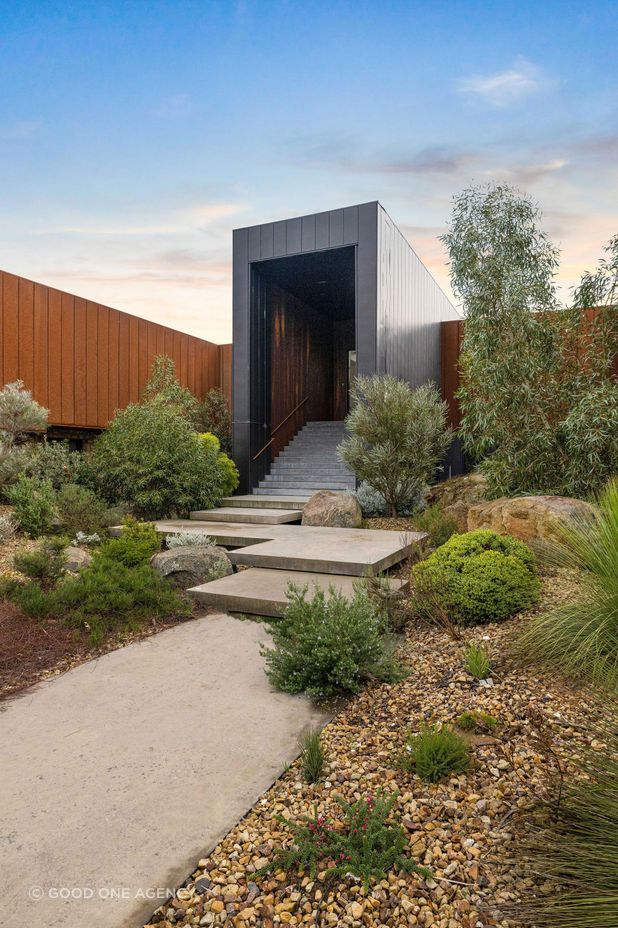 The striking zinc entrance of Euroa House by Robert Harwood Architects