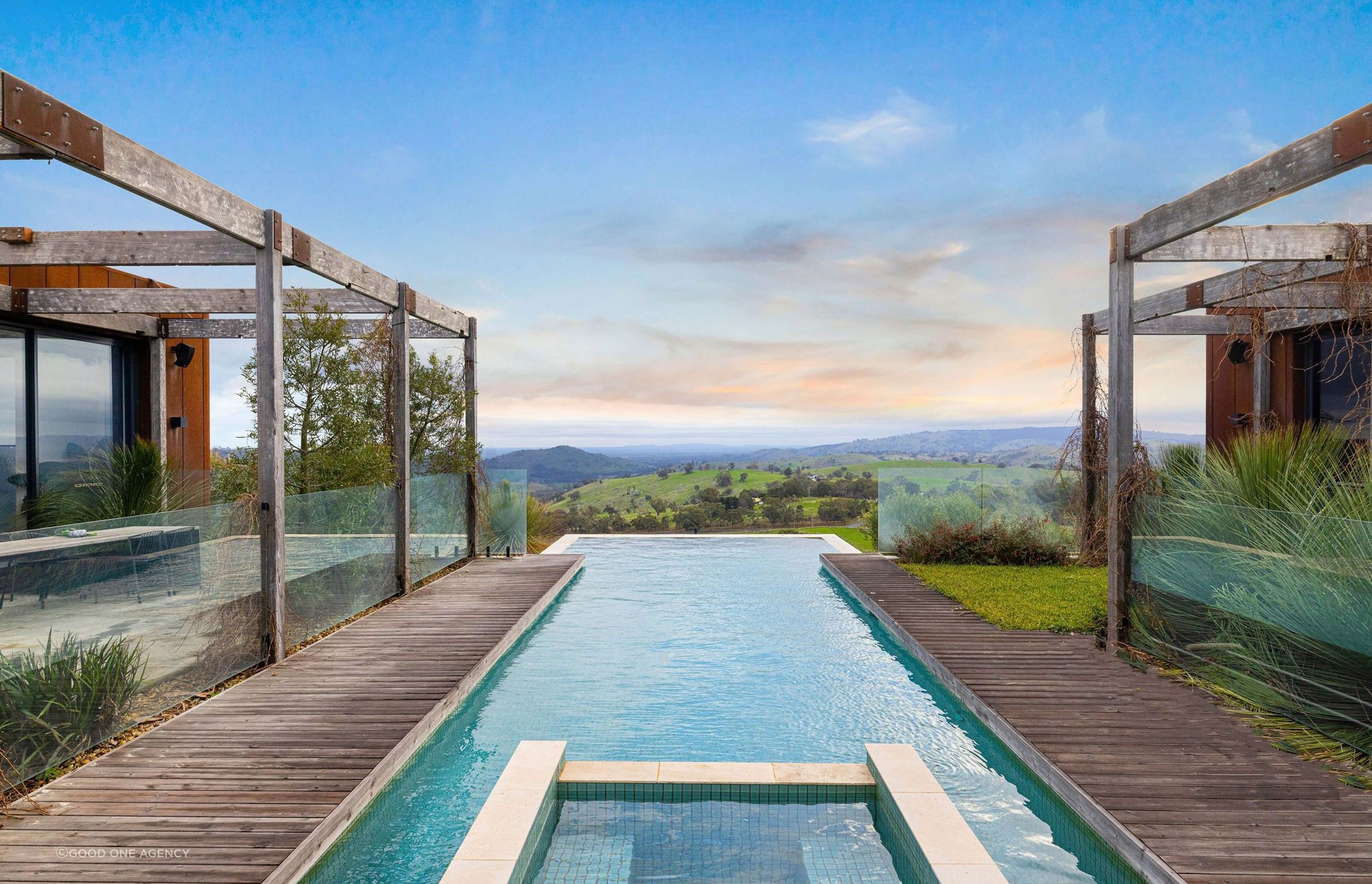 Looking out across the valley from Euroa House's pool