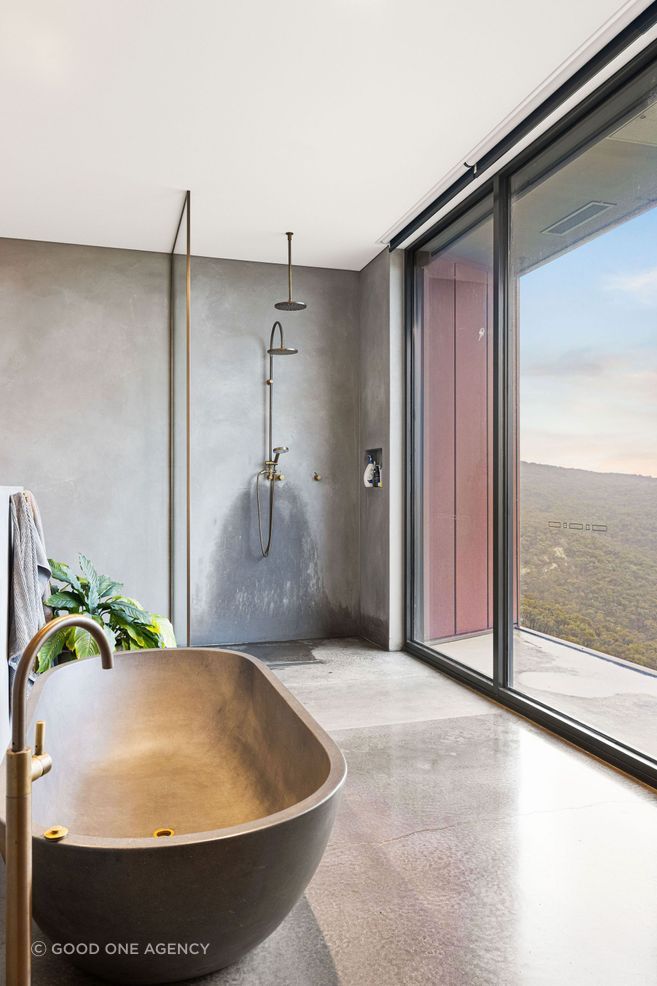 The bathroom in the master suite at Euroa House enjoys uninterrupted views