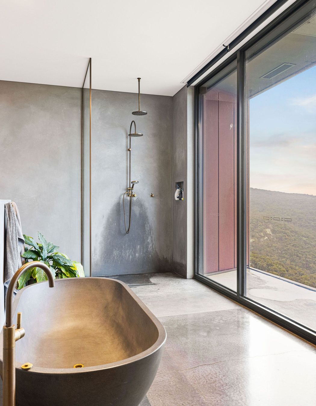 The bathroom in the master suite at Euroa House enjoys uninterrupted views