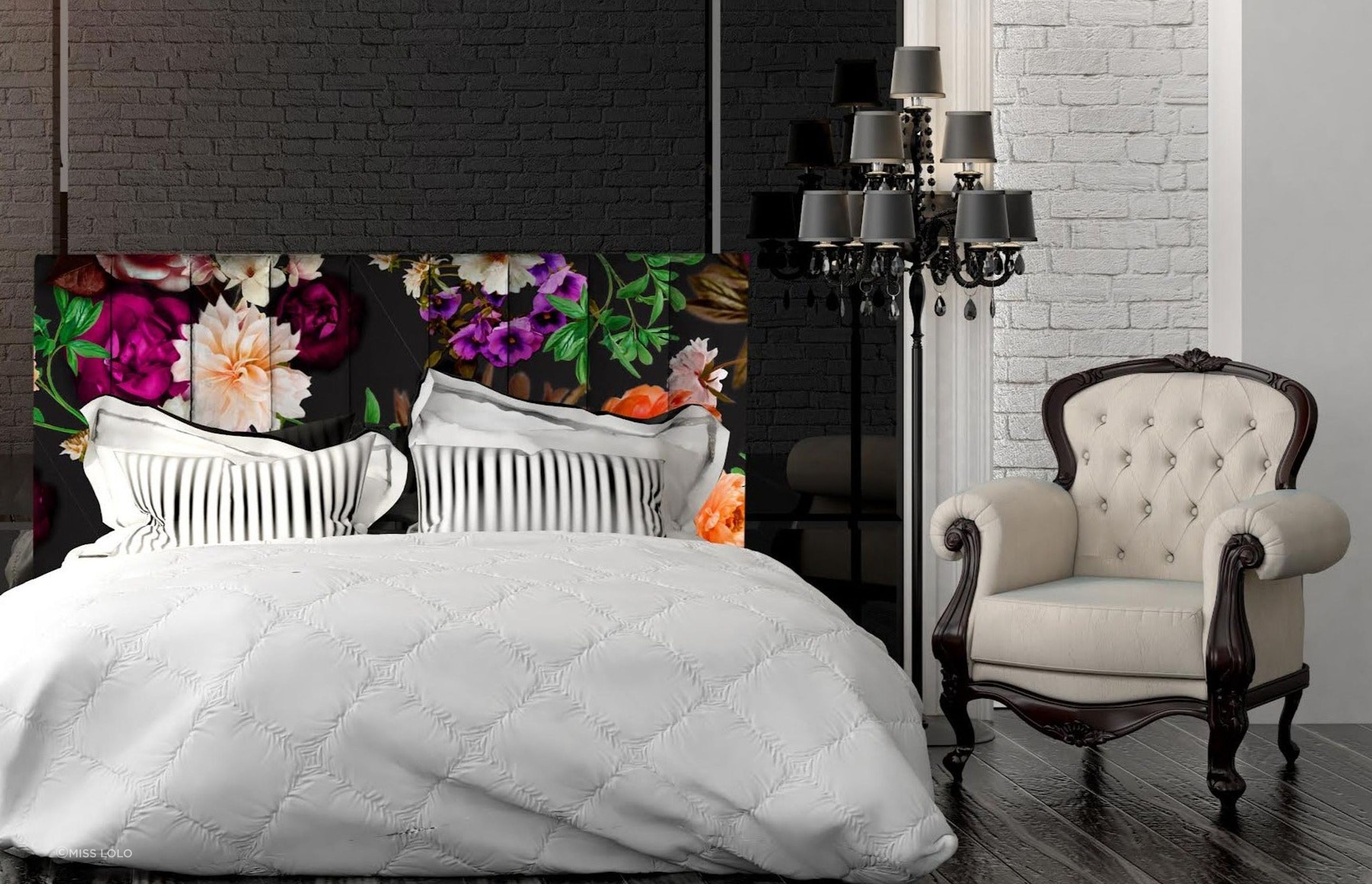 A high-impact headboard, like the Blooming Lovely Headboard, can be a real focal point for a bedroom.