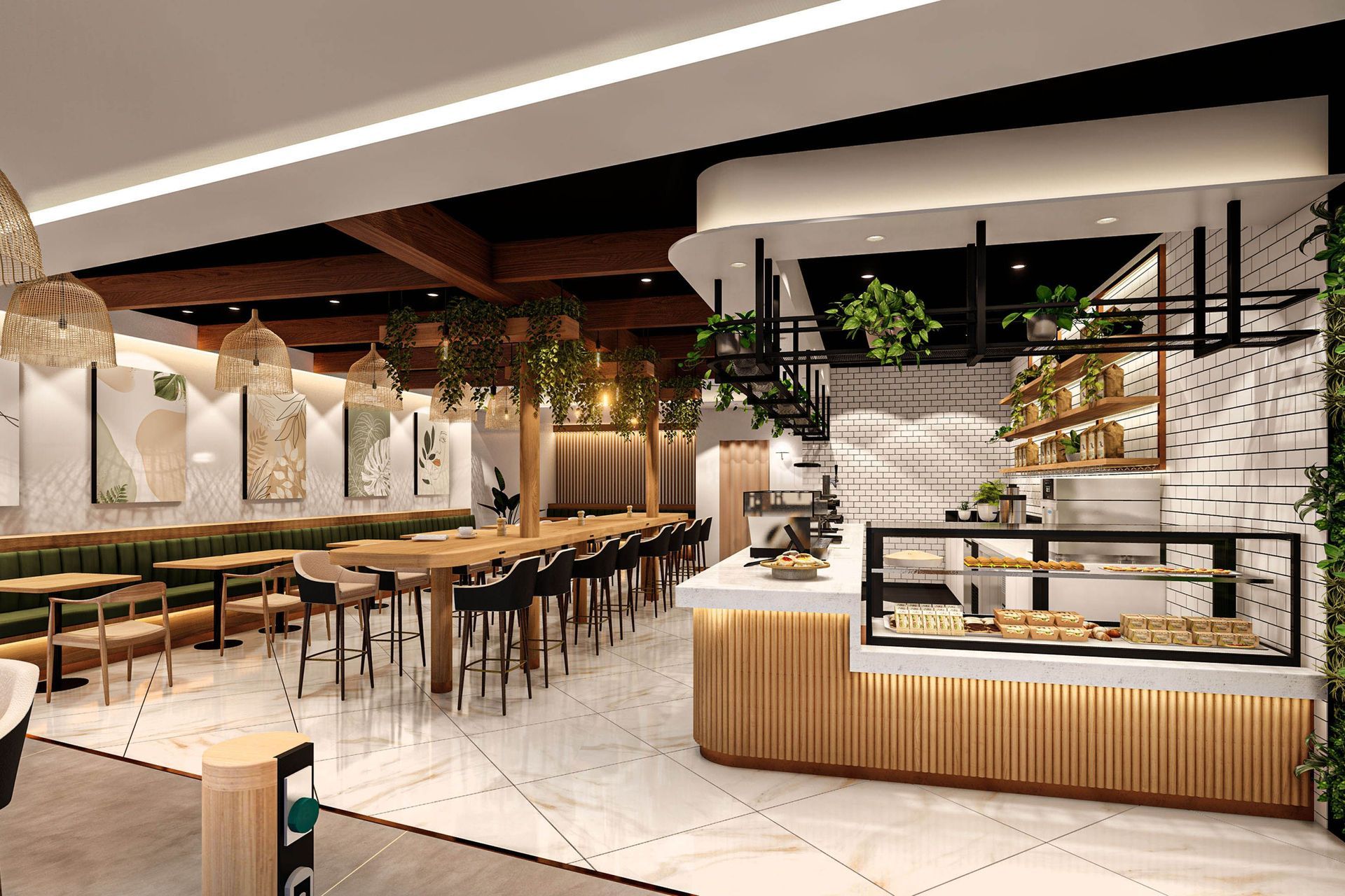 A 3D render of the cafe entrance created by Oramatis.