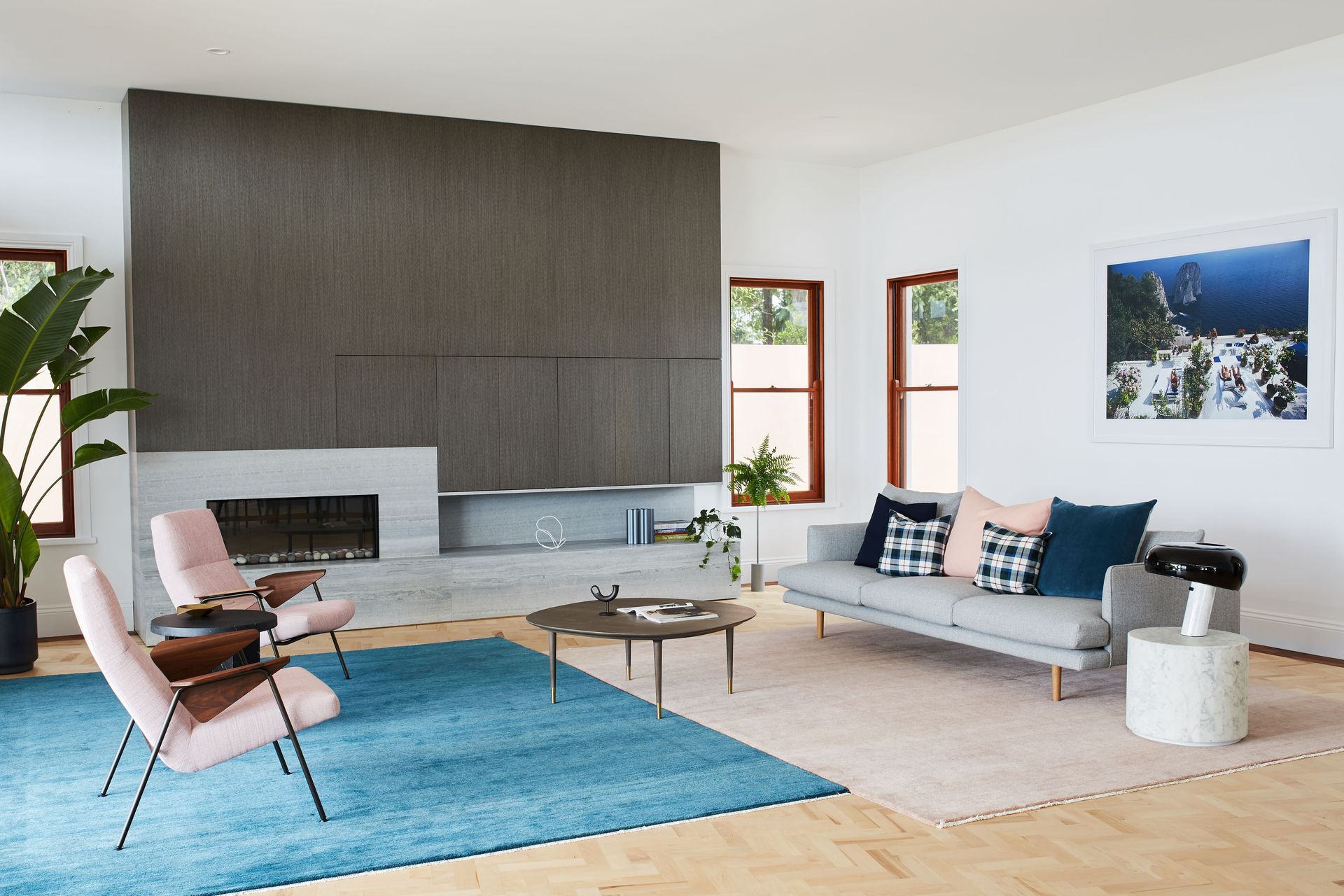 The fireplace is an important new addition to the cosy lounge space.