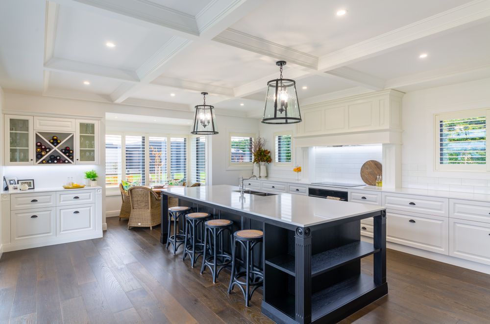 The panelling on the ceiling was achieved simply through timber mouldings and pre-formed plaster products.