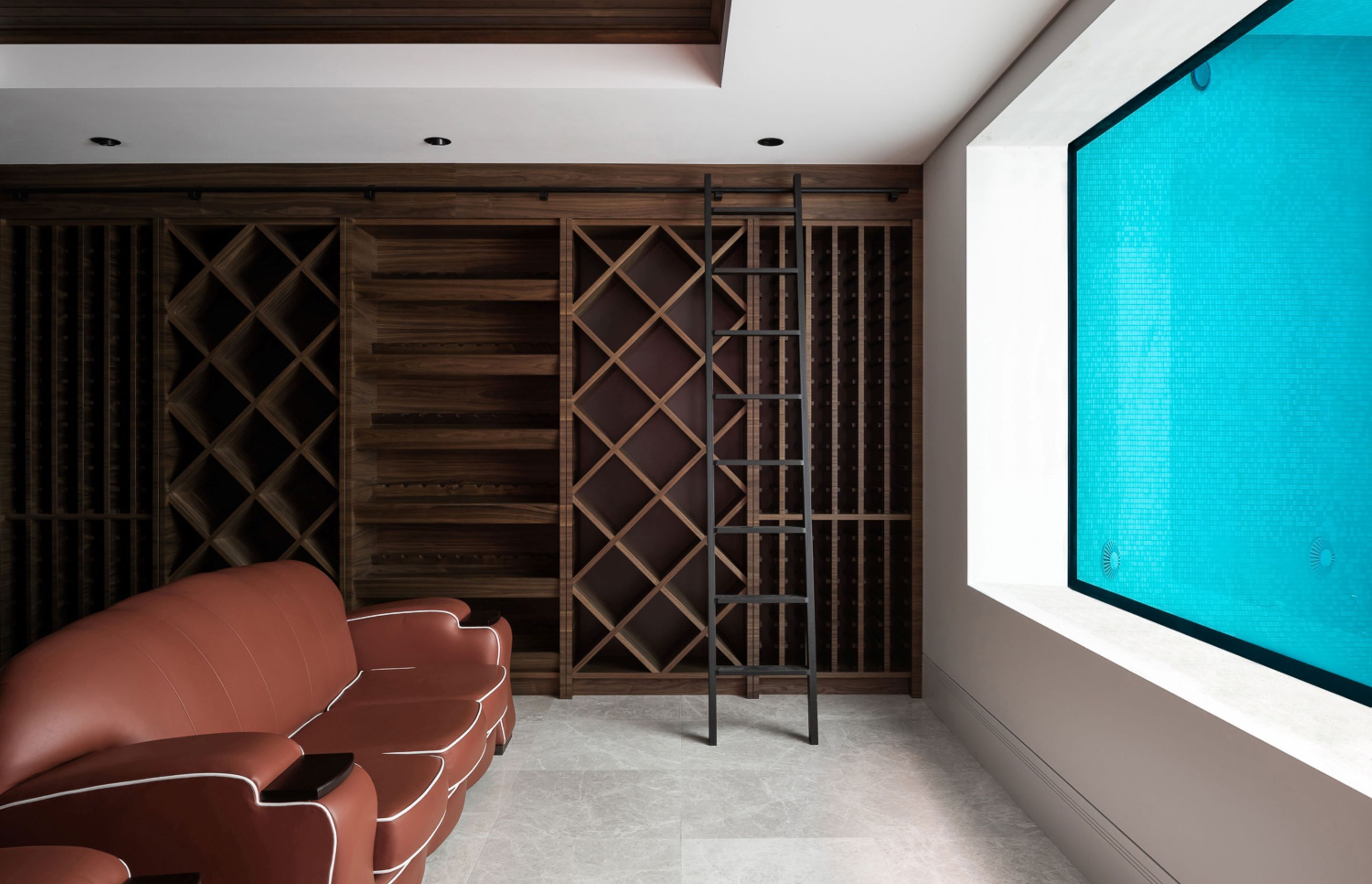 The basement level contains a wine cellar and a viewing window into the 3.5m deep pool.