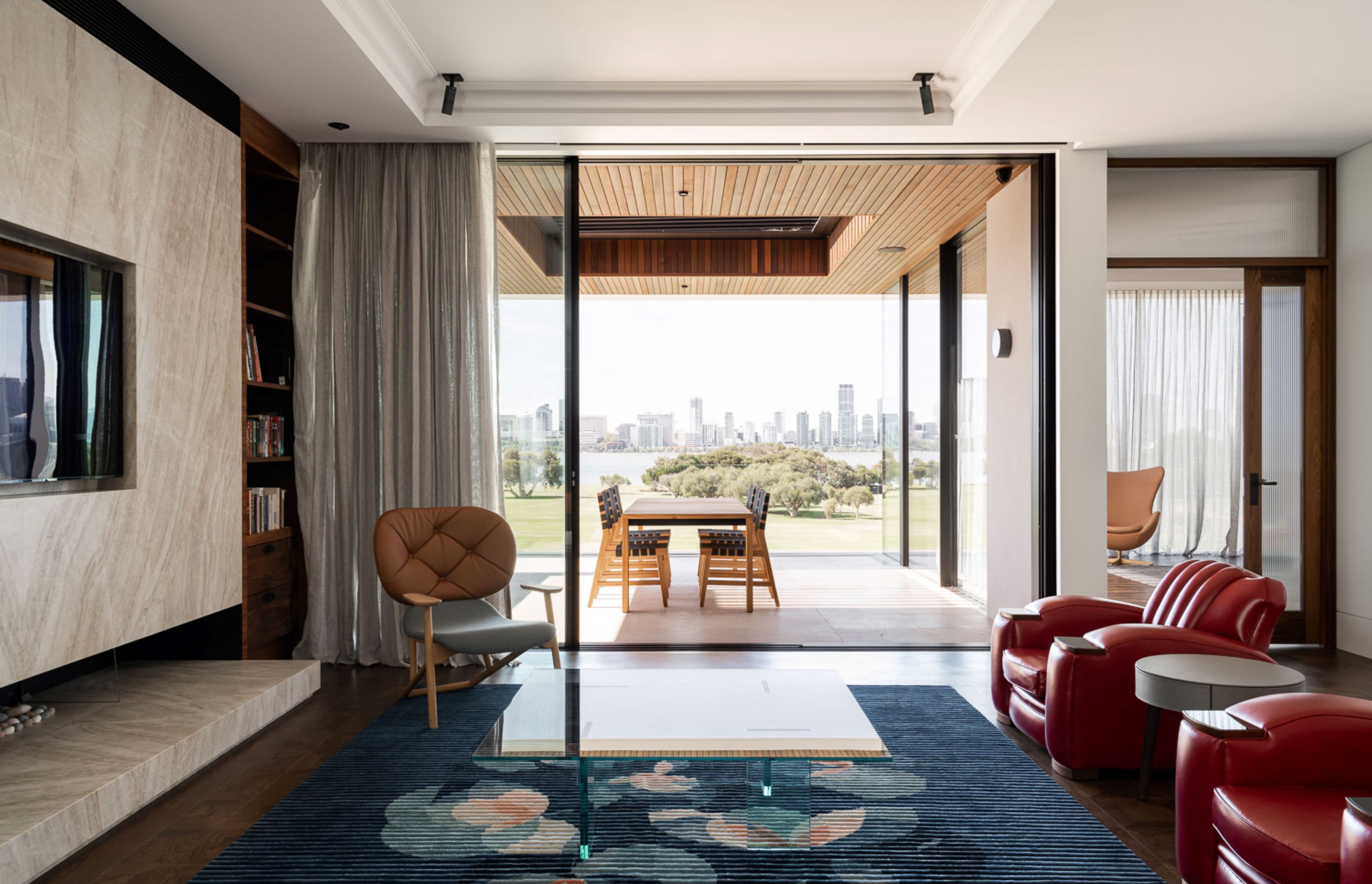 The internal timber door frames throughout are burnt ash, complemented by fluted glass - a nod to the Art Deco era.