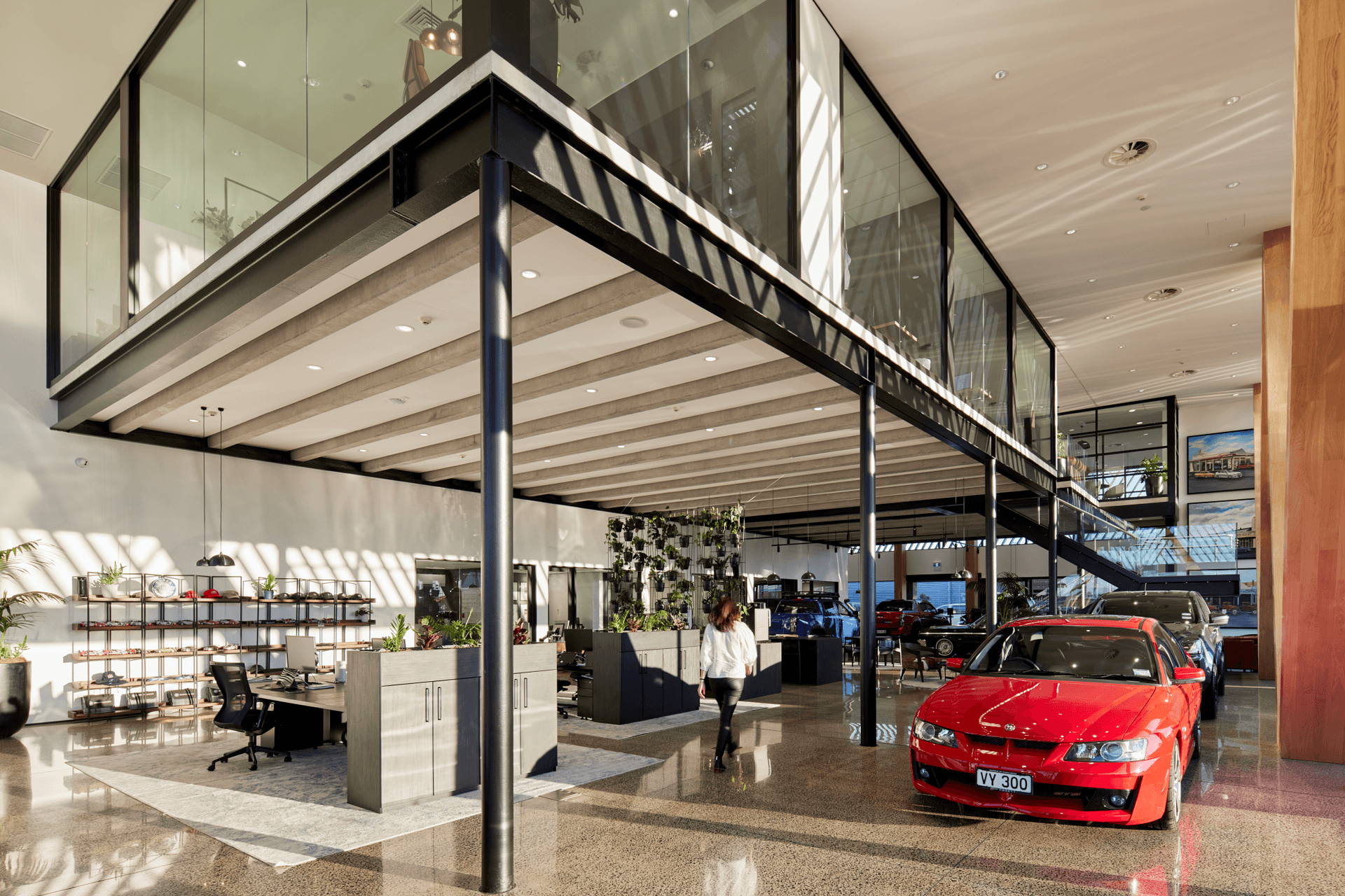 In the Ebbett building, a darker, more inustrial aesthetic gives it identity.