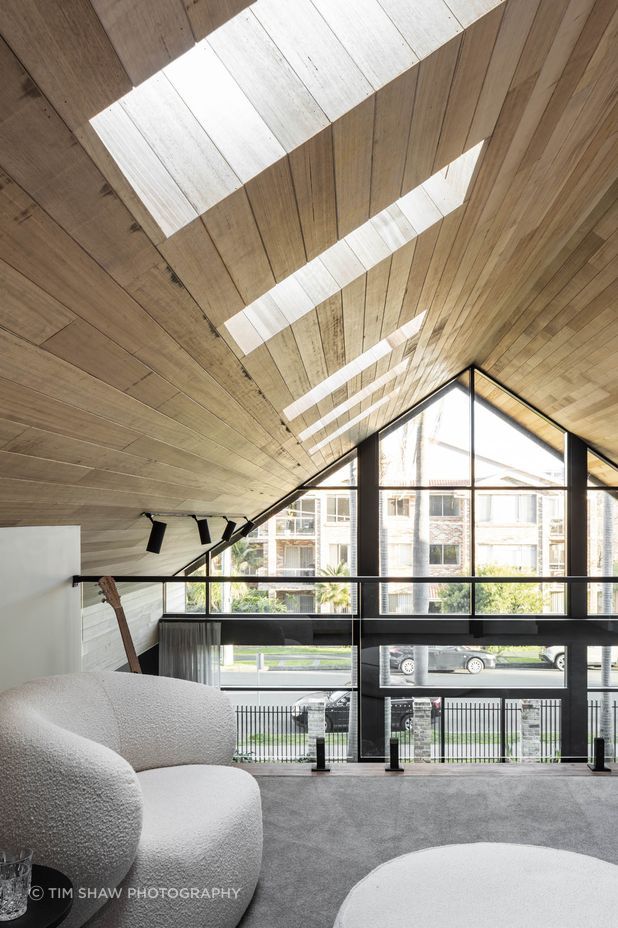 Illuminated by skylights.