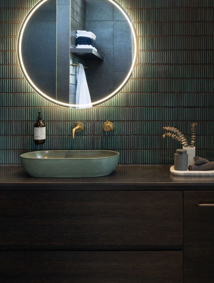The interior of the Karaka pool house bathroom, where Trinity collaborated with Ben Lewis from Lewis Build.