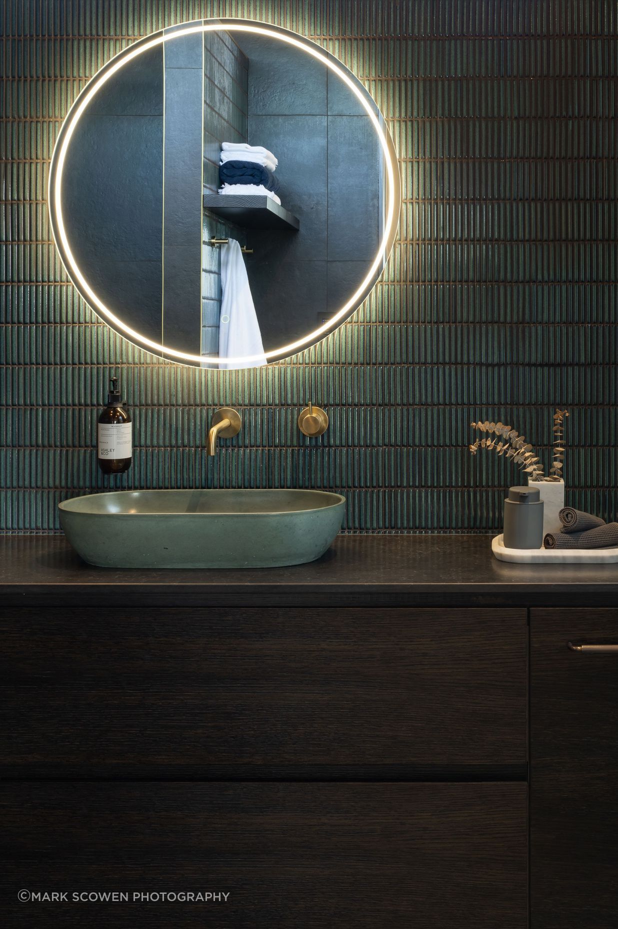 The interior of the Karaka pool house bathroom, where Trinity collaborated with Ben Lewis from Lewis Build.