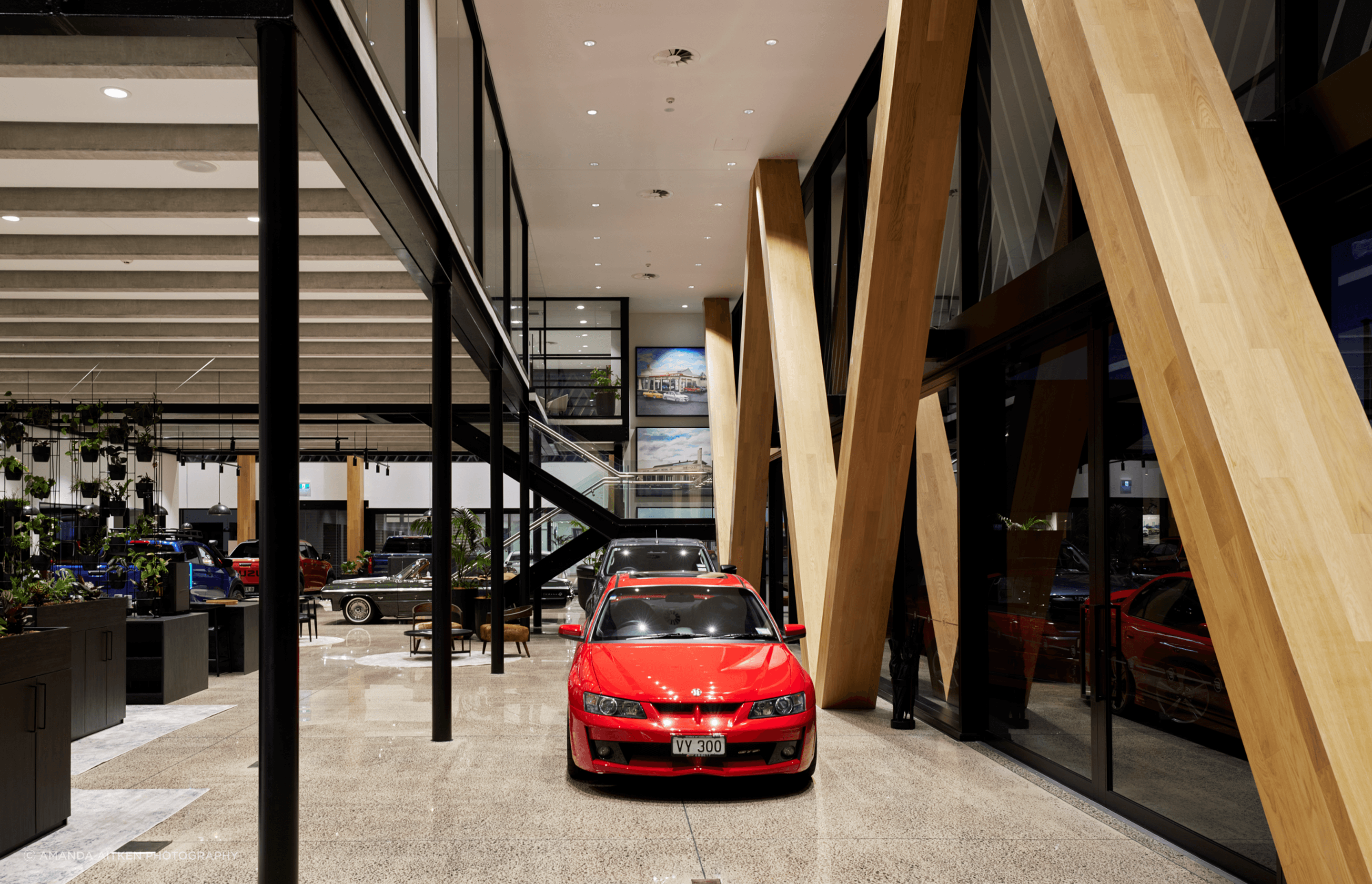 The interior of each dealership has its own colour palette.