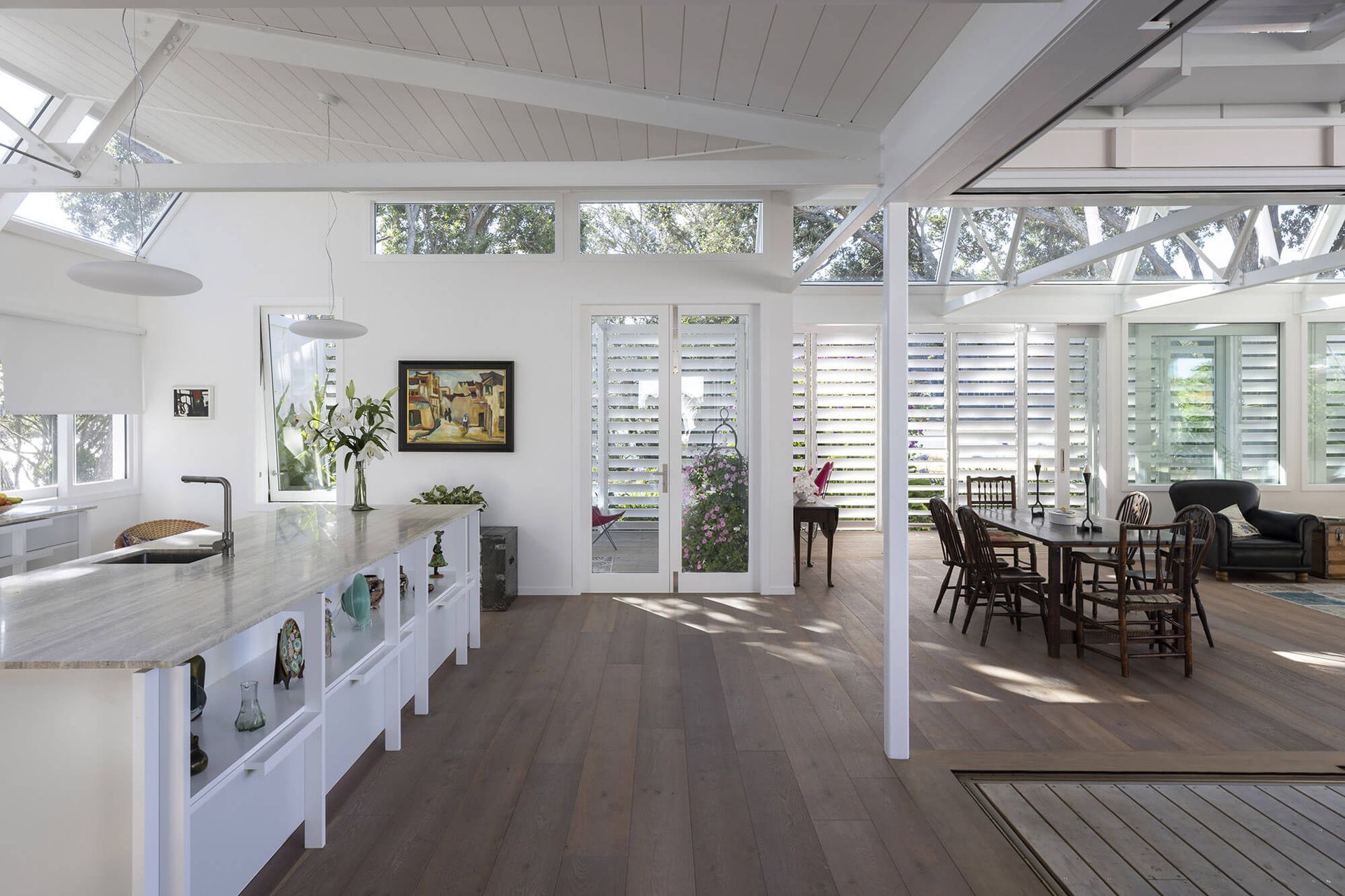 The material palette was selected to allow for the interplay of light and shadow.