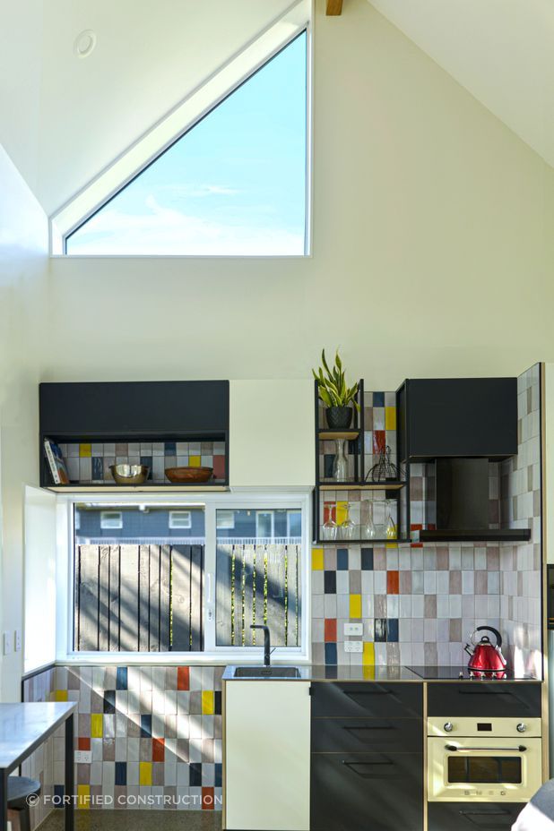 The double height living space feels generous in spite of its small footprint.