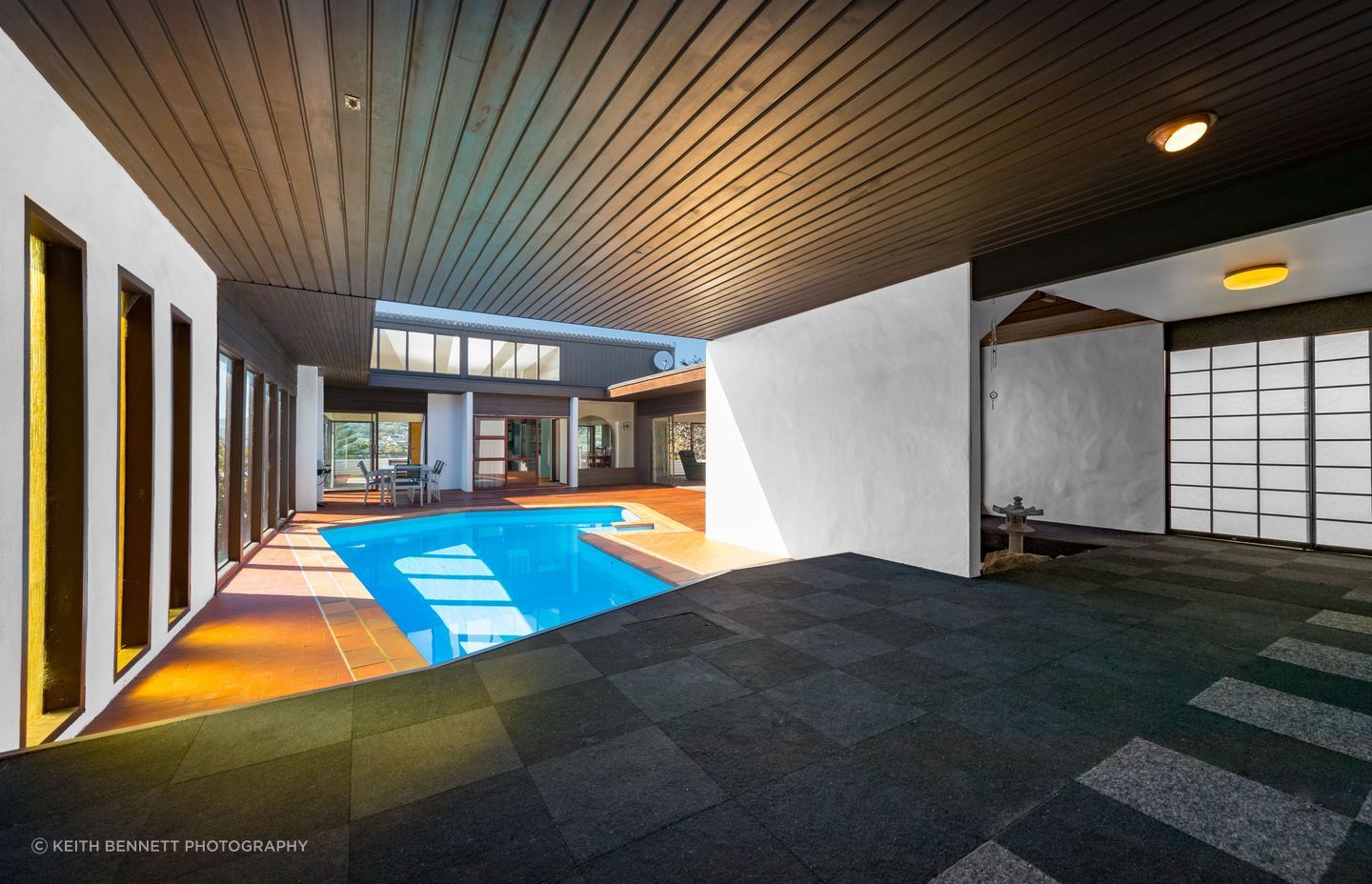 The original internal courtyard and sheltered rear of the pool.