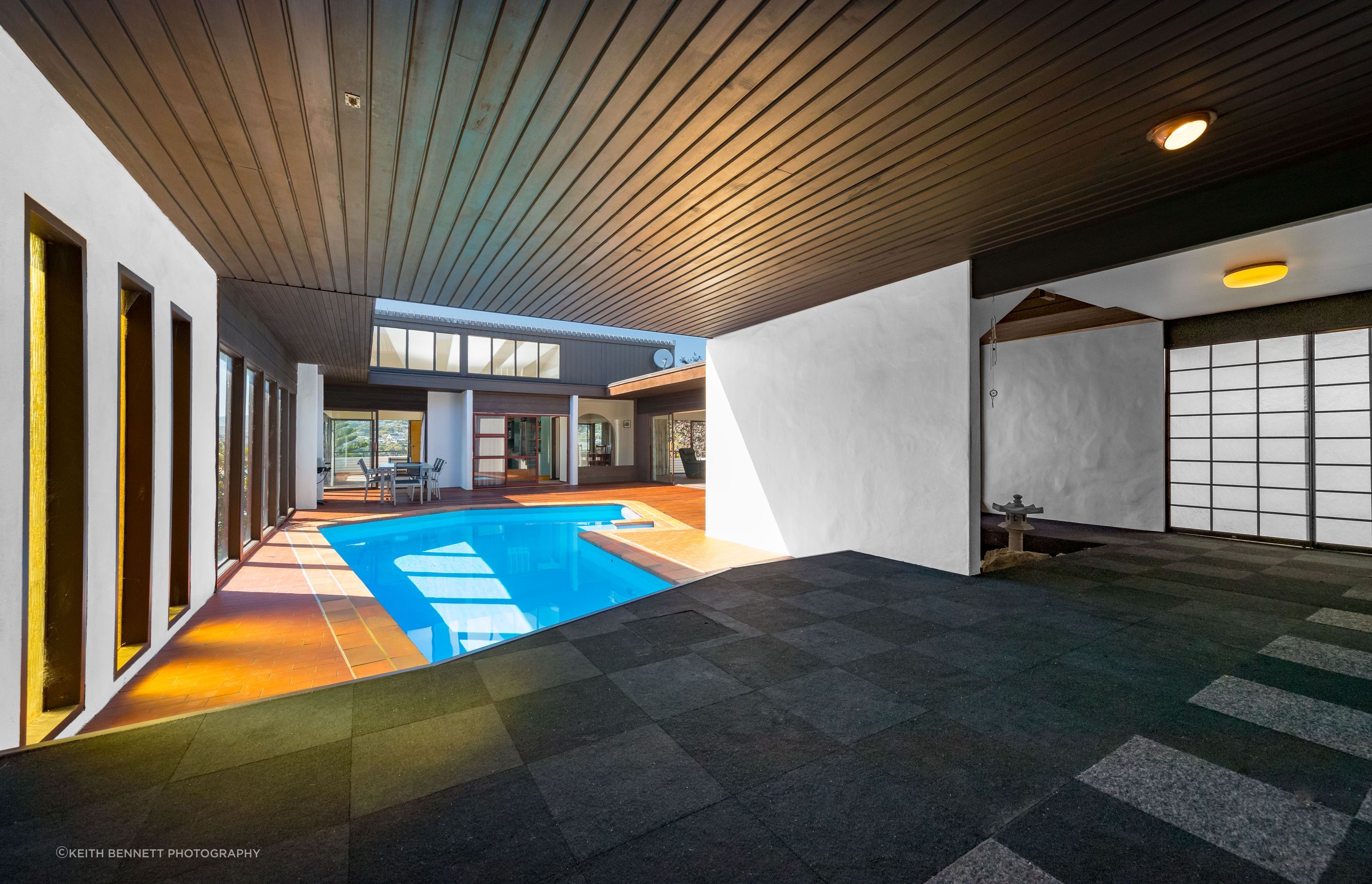 The original internal courtyard and sheltered rear of the pool.