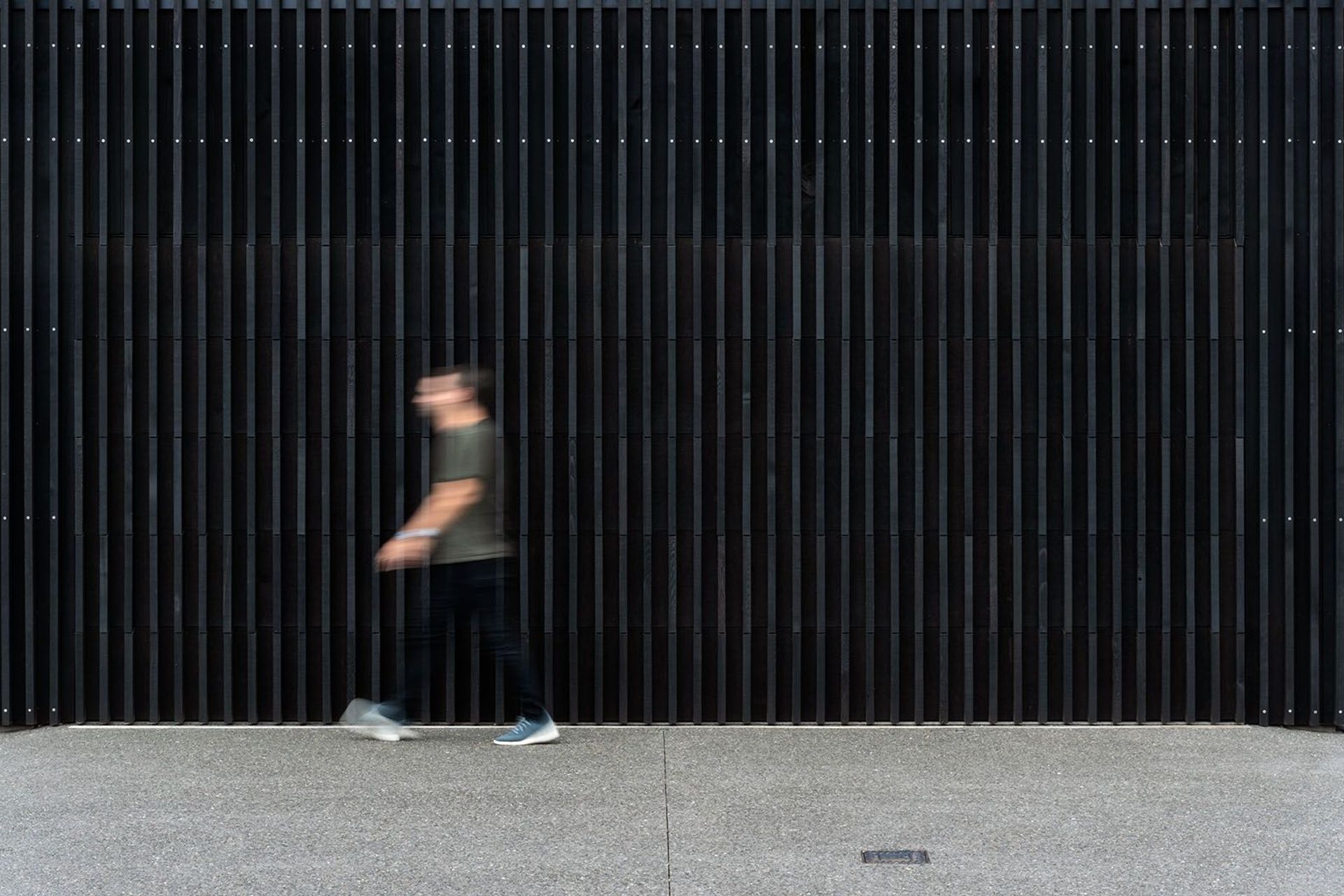 Black-stained vertical timber fins extend upwards, protecting the home from prying eyes. 