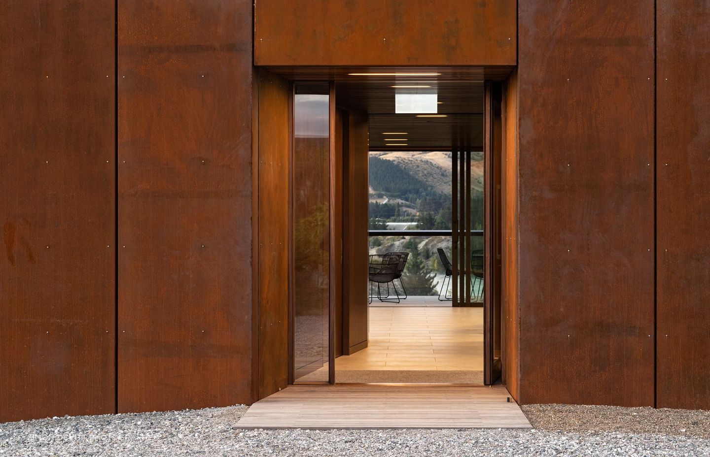 “There is almost no single front door,” says Hamish of the slow reveal from the gate at the road over the threshold into the building, then onto the terrace that opens out further into the landscape.