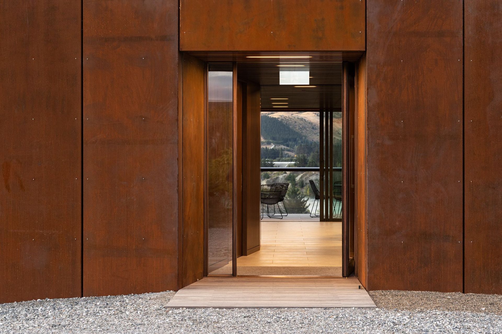 “There is almost no single front door,” says Hamish of the slow reveal from the gate at the road over the threshold into the building, then onto the terrace that opens out further into the landscape.