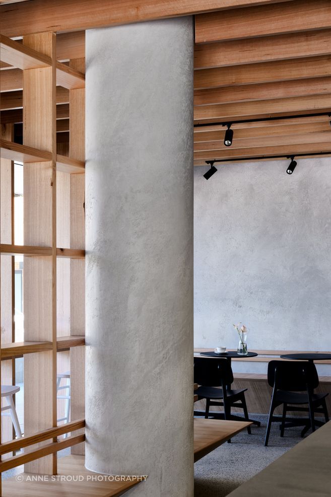 The Venetian plaster is textural and creates an intriguing shadow play.
