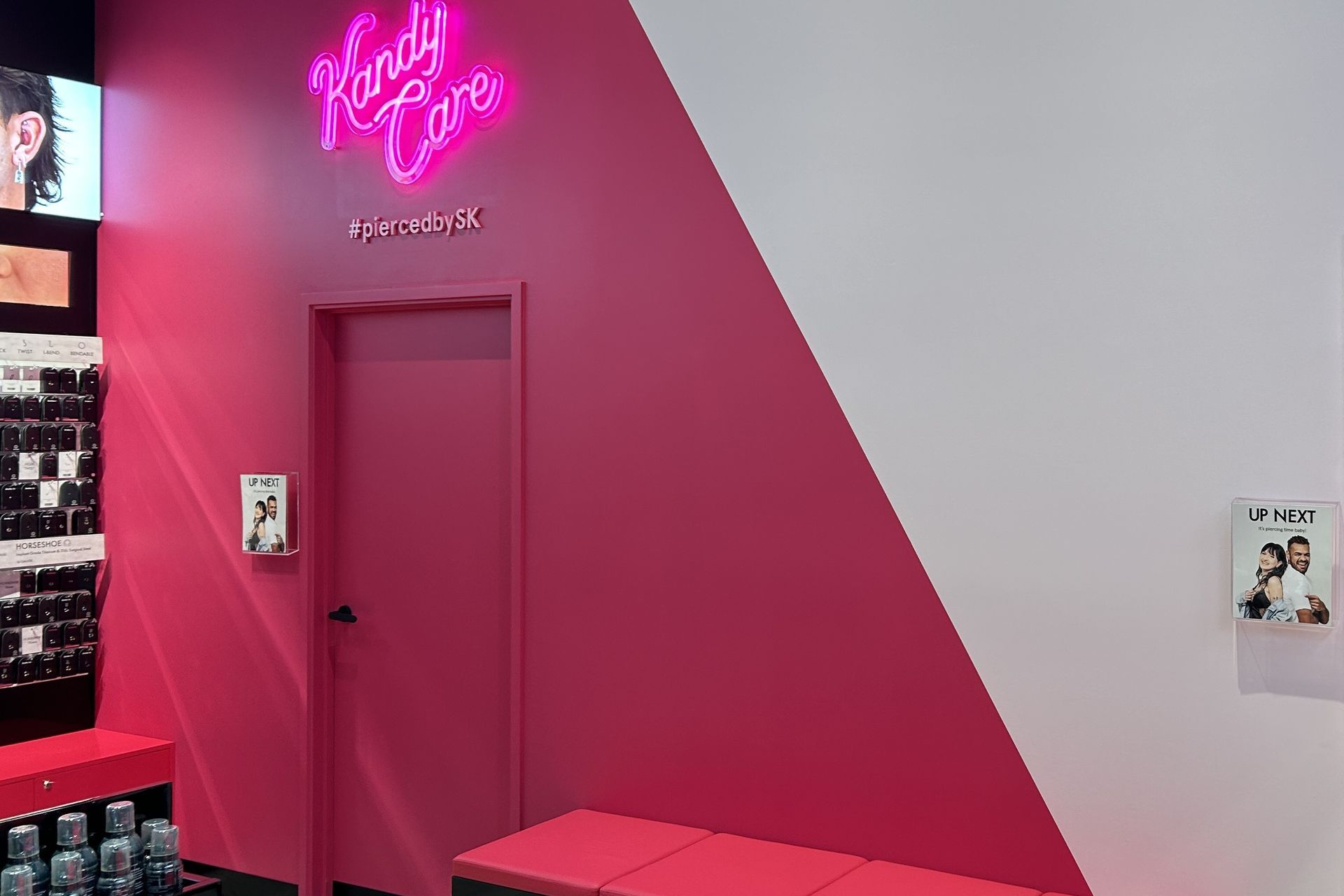 The cleverly designed store features piercing rooms so clientele can purchase jewellery and accessories and have their body pierced all in one visit.