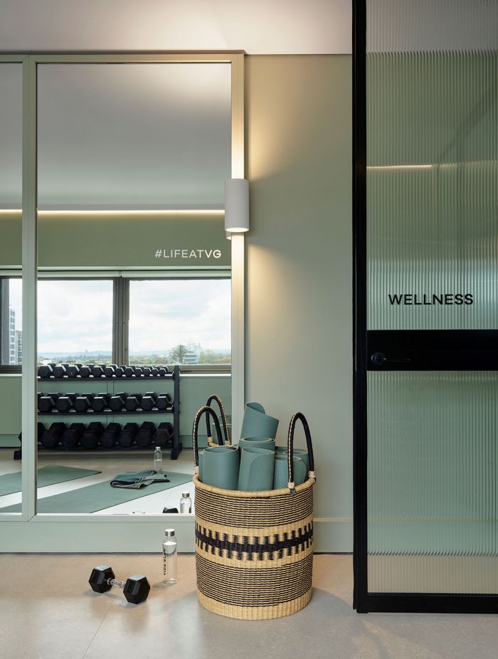 The 'wellness' room, where staff can work out, do yoga and pilates.