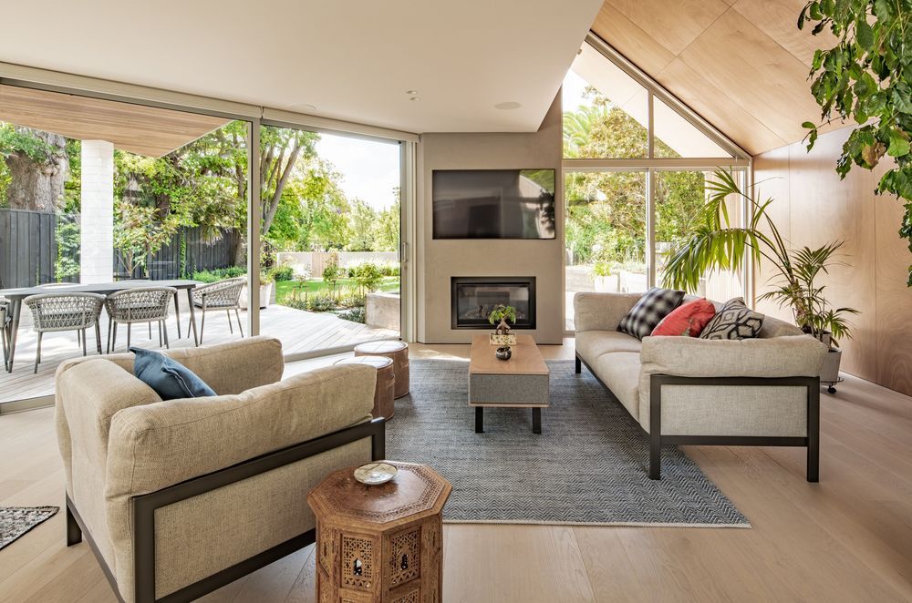 The living area looking north toward the Avon River.
