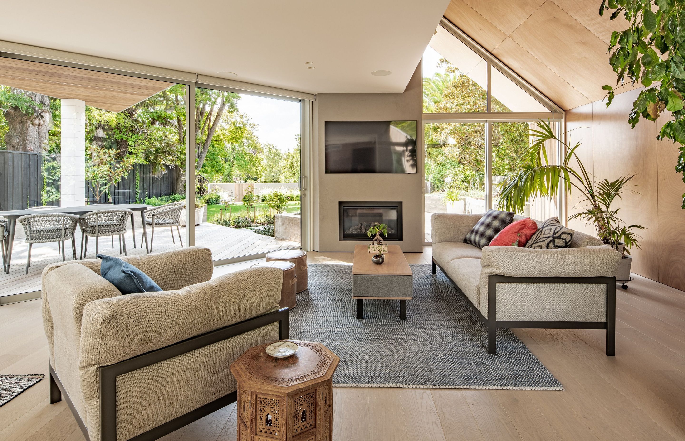 The living area looking north toward the Avon River.