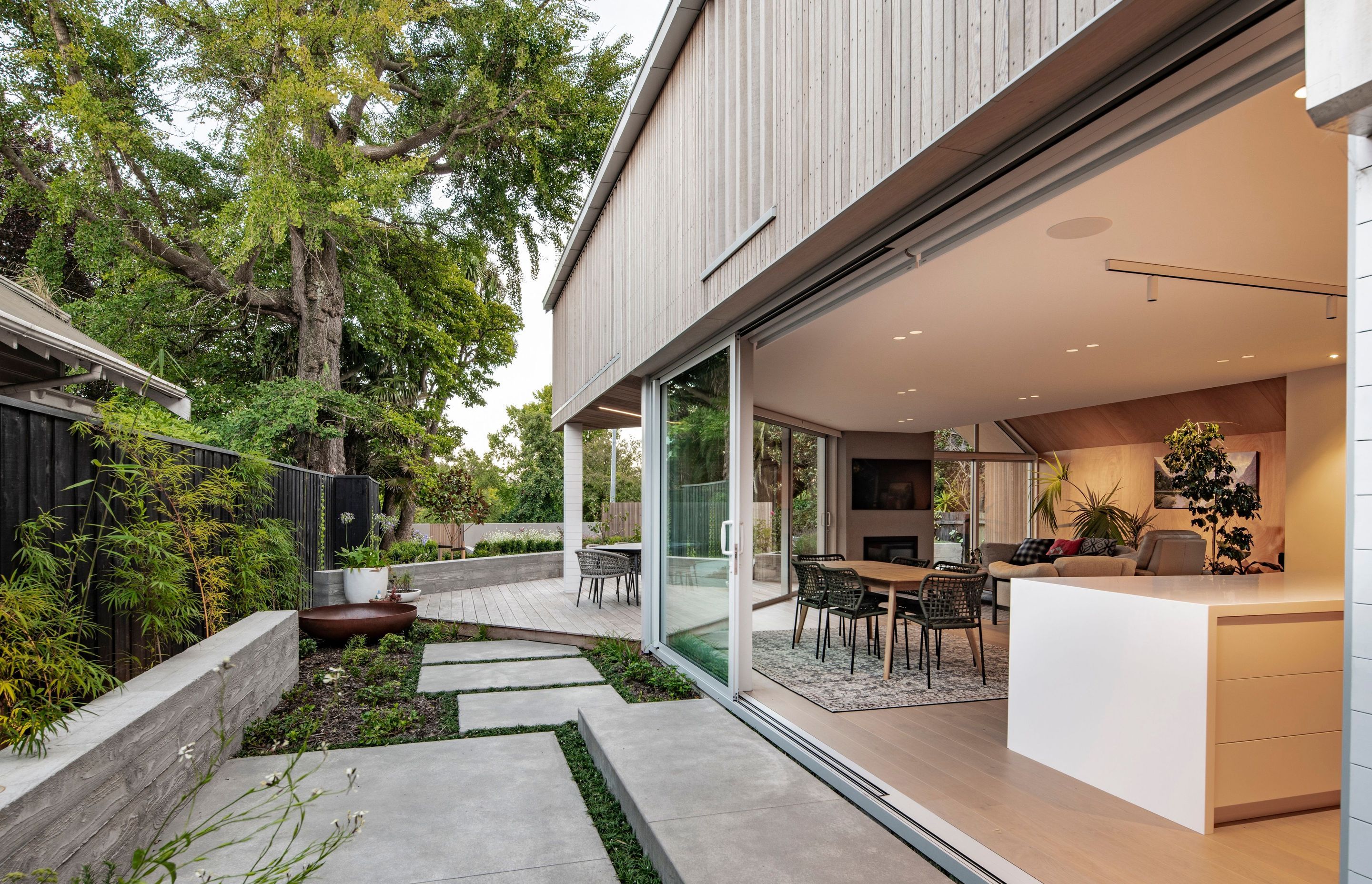 The western courtyard, looking north towards the main outdoor living space.
