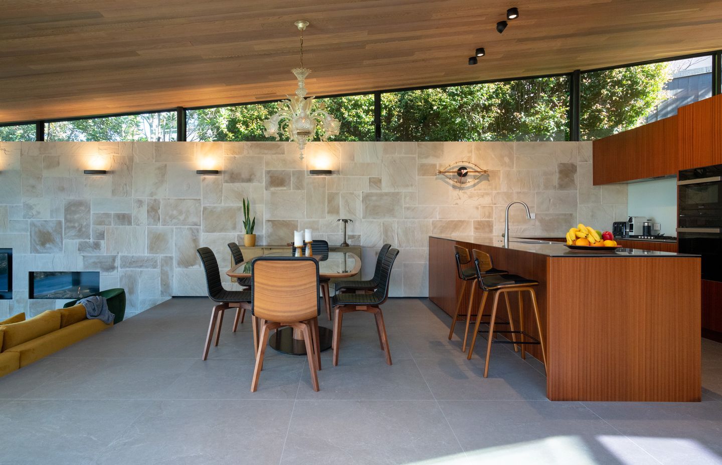 Textures reminiscent of the surrounding environment feature throughout the home's interior.