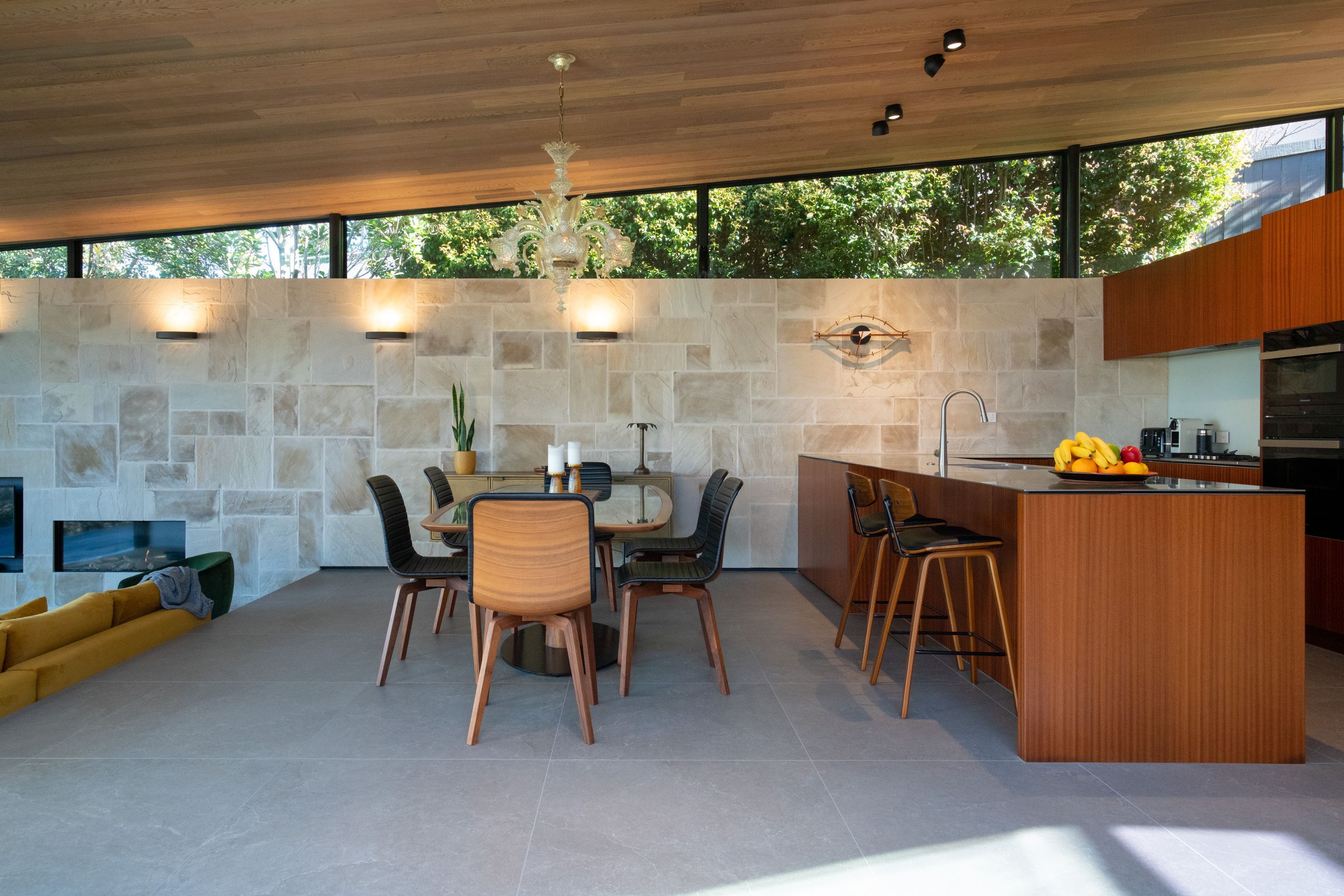 Textures reminiscent of the surrounding environment feature throughout the home's interior.