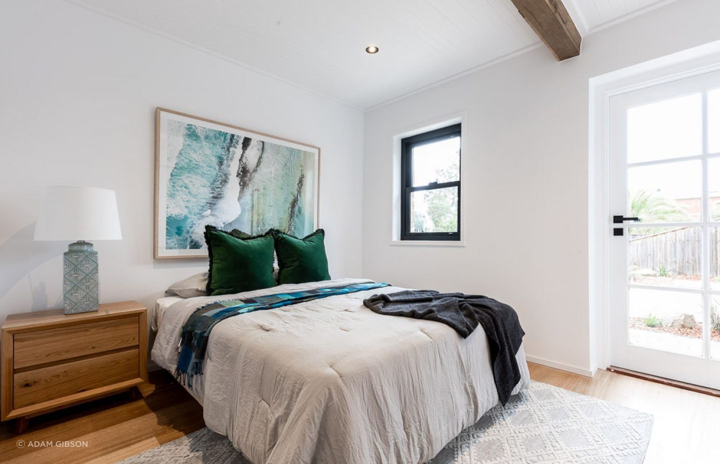 The existing timber beams have been retained in all of the bedrooms.